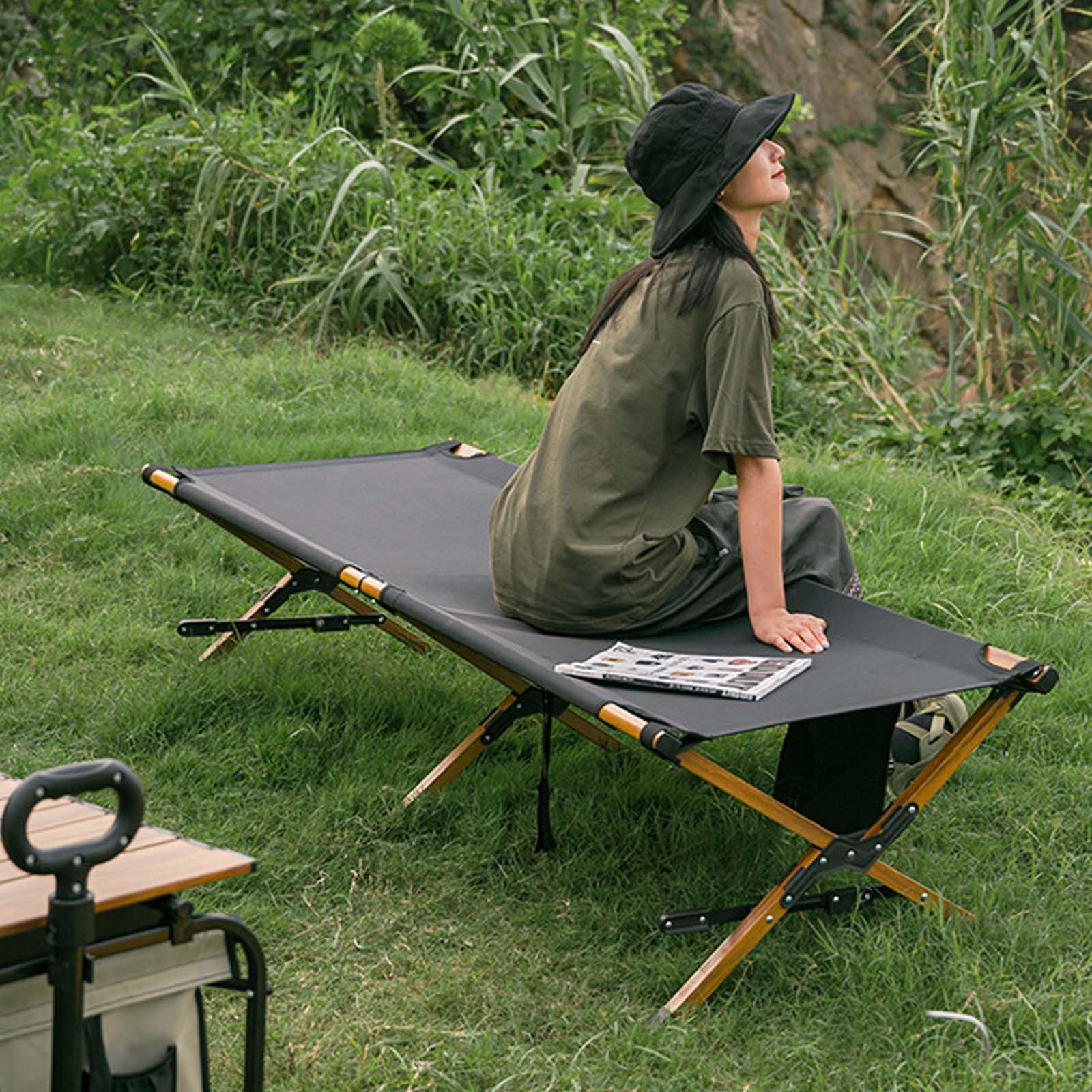Lit De Camping Pliable Portable Cot Bed With Mattress, Camping Cot