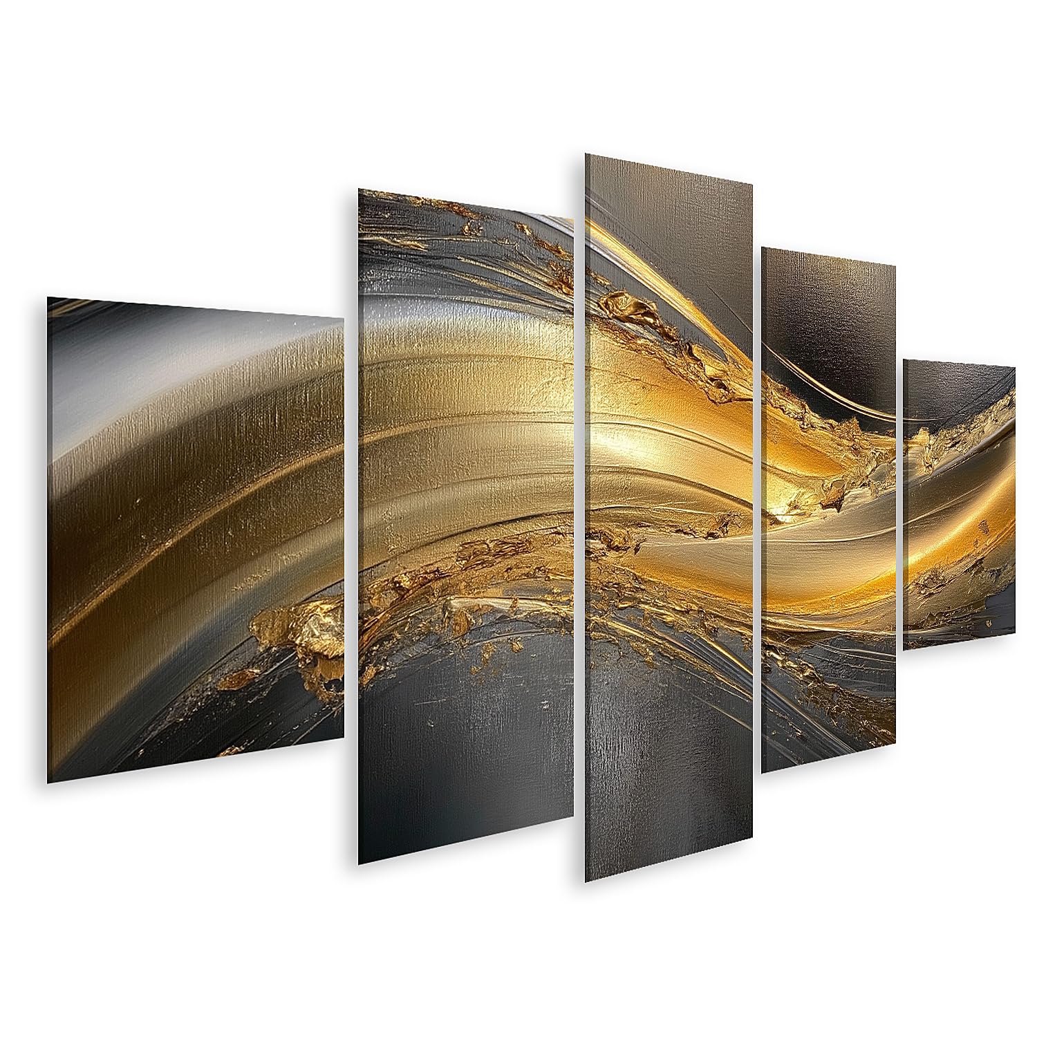 islandburner Bild auf Leinwand Dynamischer Goldschimmer Kunstdruck Wohnzimmer Für Kunstliebhaber - 5-teilig