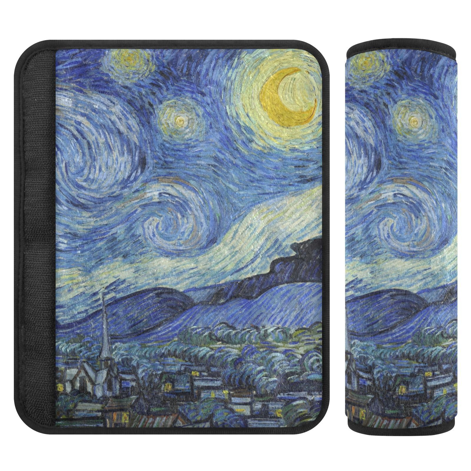 Seat Belt Cover Pad 2 Pcs Soft Seat Strap Cover Cute Protector Support Head Neck Shoulder for Car Seats High Chair Backpack (10x7.7in) Vangogh Starry Night