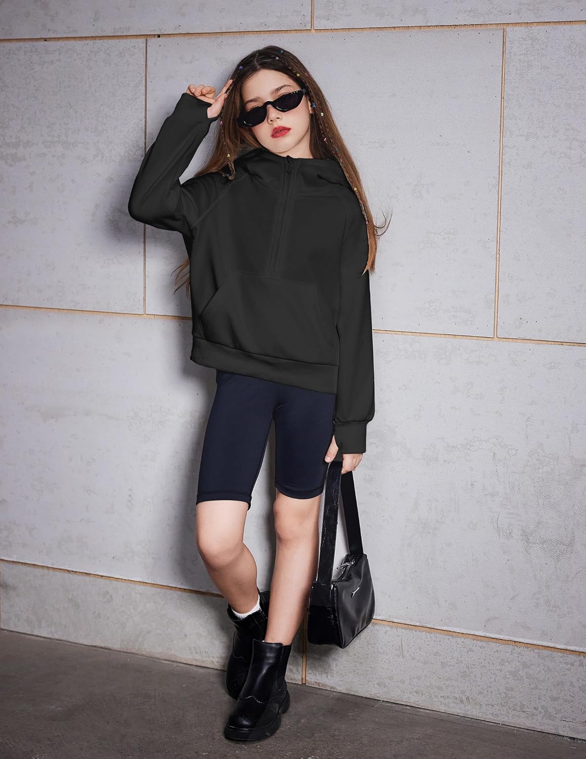 Arshiner Girls Half Zip Sweatshirt Fleece Hooded Pullover for Teen Long Sleeve Tops Fall Winter Clothes Thumb Hole - Image 5