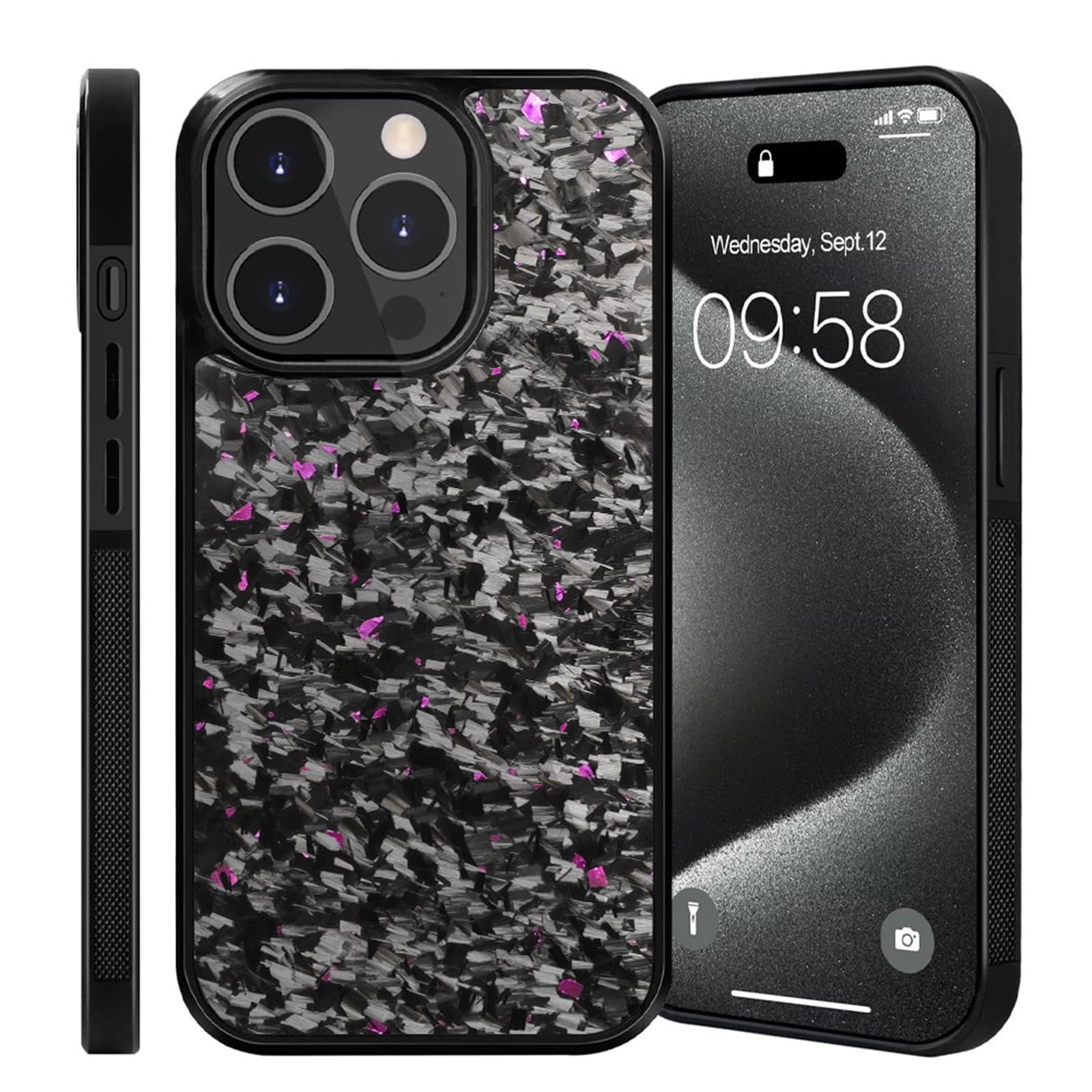 Bpoeee Forged Carbon Fiber Phone Case, Carbon Fiber Case, Carbon Fiber Phone Case for iPhone 16 15 14 13 12 Pro Max (Purple,14 Pro)