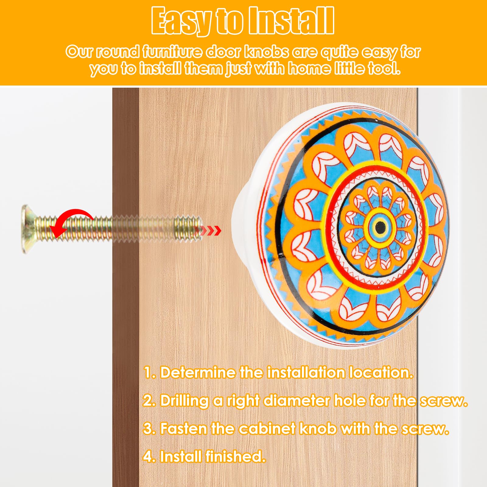 8 Pcs pomelli per mobili Pomelli ceramica per cassetti in stile bohémien Pomelli in 8 modelli diversi per armadio, maniglie di porte e credenze