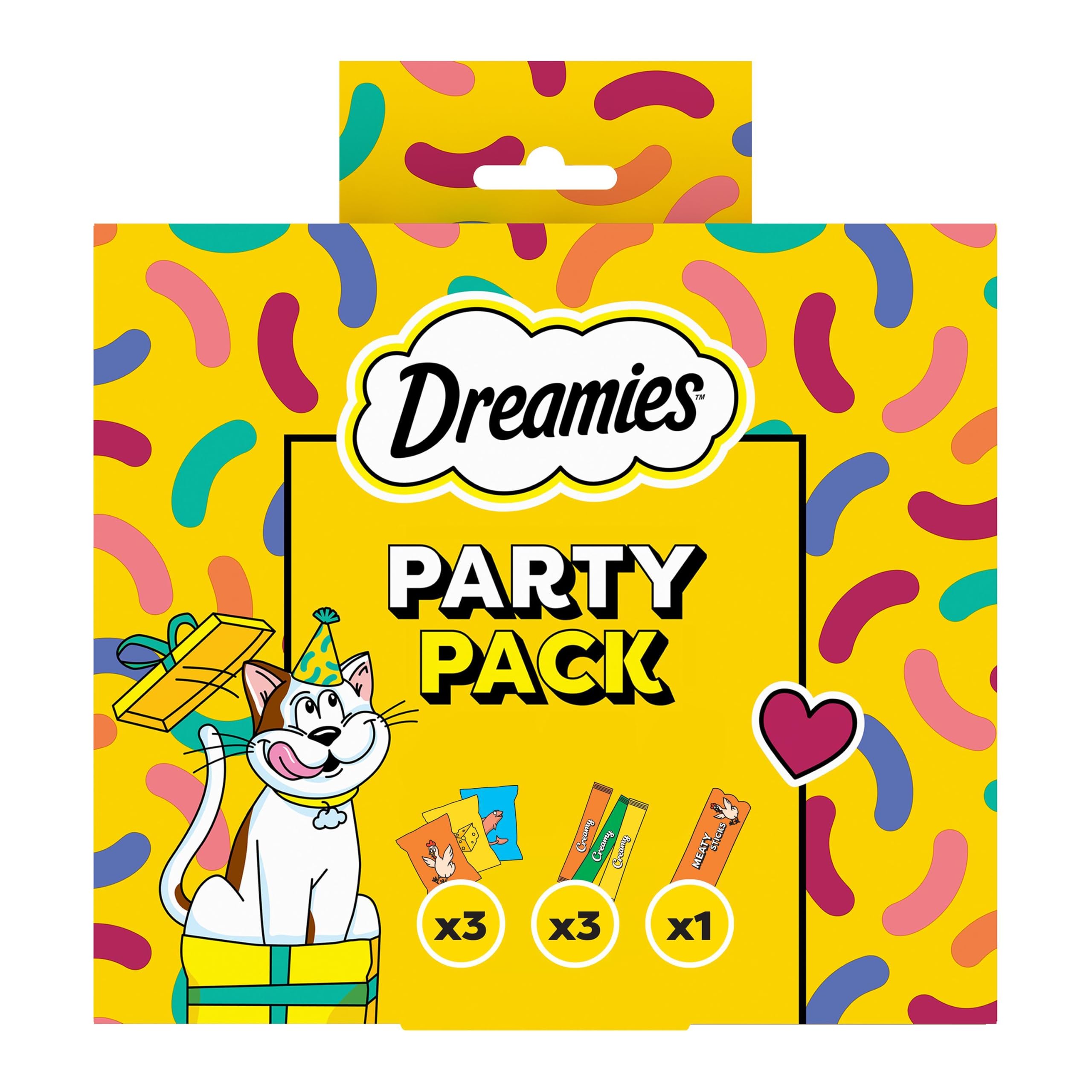 DREAMIES Party Pack Cat Treats with Cheese, Chicken, Salmon and Catnip 150g