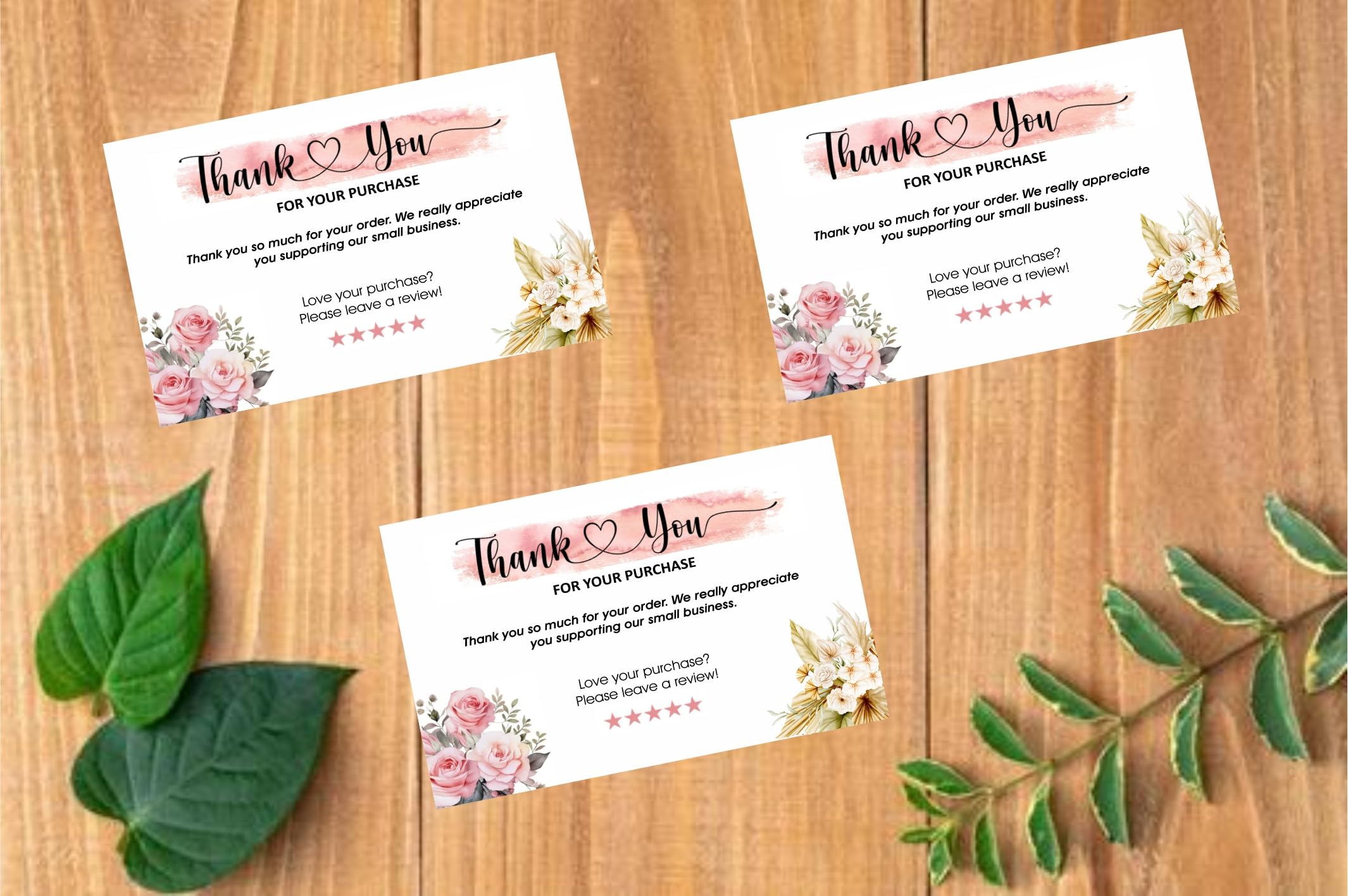 Thank You Cards with Floral Design, Glossy Finish, 3x2 Inch, Small Business Customer Appreciation Cards, Pink Rose Theme, 200 Pack-image-4