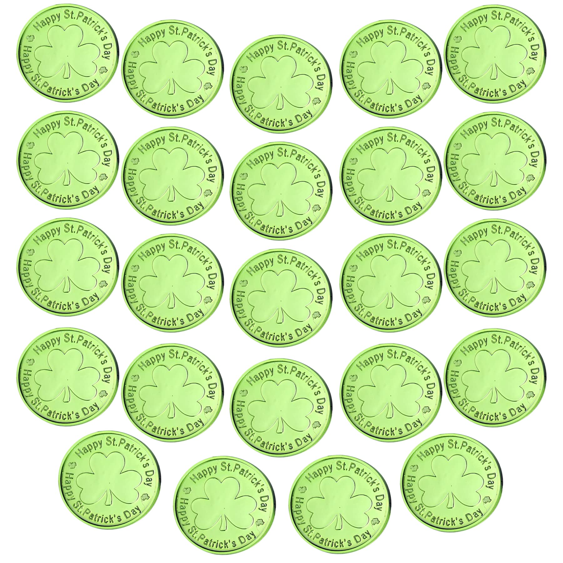 Sieman 24 sztuki Patrick's Day Clover monety na szczęście, tworzywo sztuczne, posypka stołowa z listkami koniczyny, worek ze sznurkiem na akcesoria na imprezę (24 sztuki/zielony)