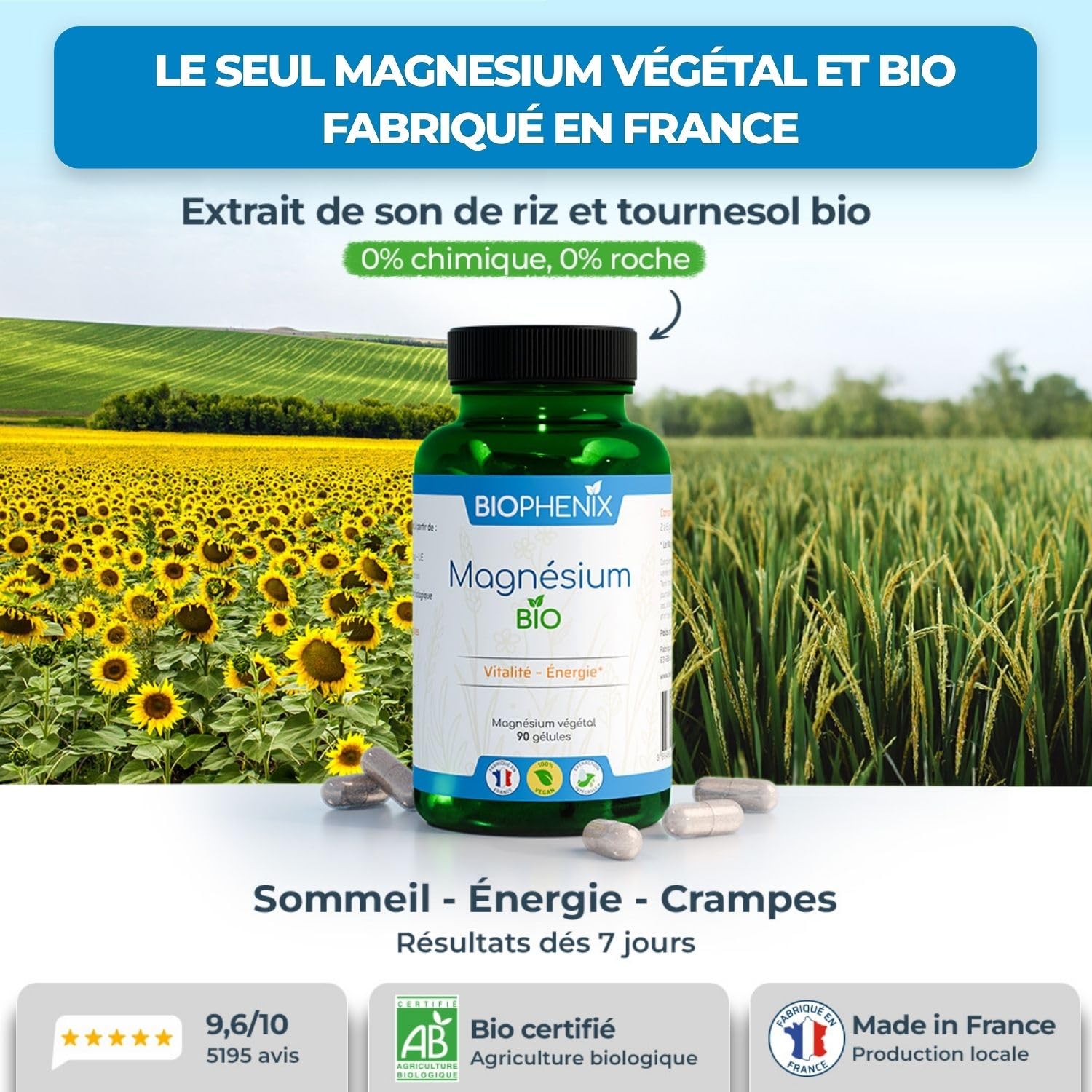 Biophénix - Magnésium Bio 90 Gélules - Procédé Exclusif Extraction Intégrale® - 0% Excipient • 0% Additif • 0% Produit Chimique - Fatigue & Equilibre - Fabriqué en France - Vegan (Lot de 3)