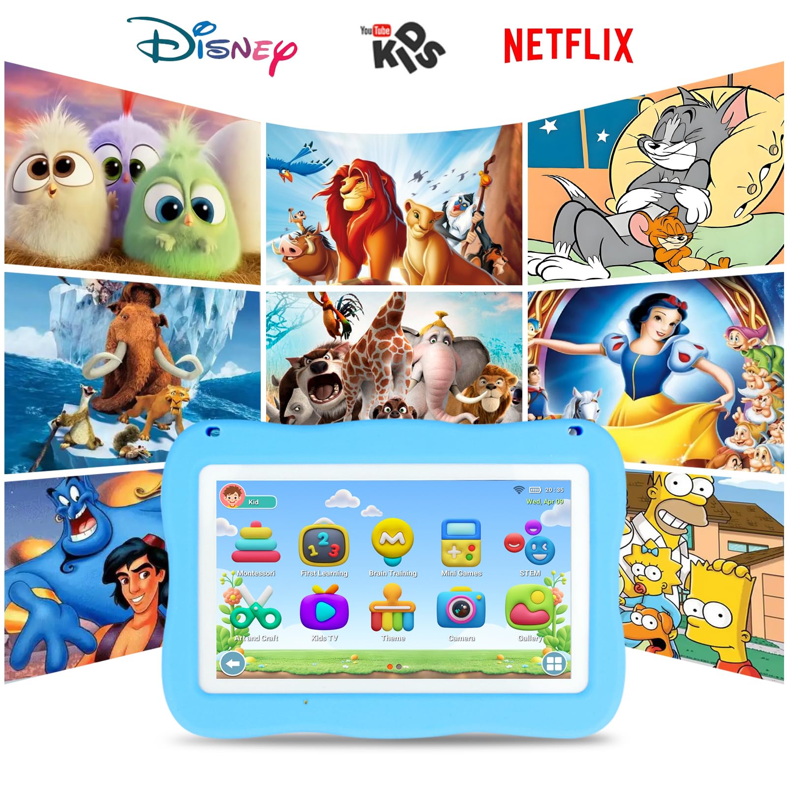 Tablet per bambini da 32 GB per bambini 3-7 con un sacco di contenuti offline, tablet per bambini da 7 pollici software per bambini installato con custodia protettiva WiFi, controllo genitori, tablet