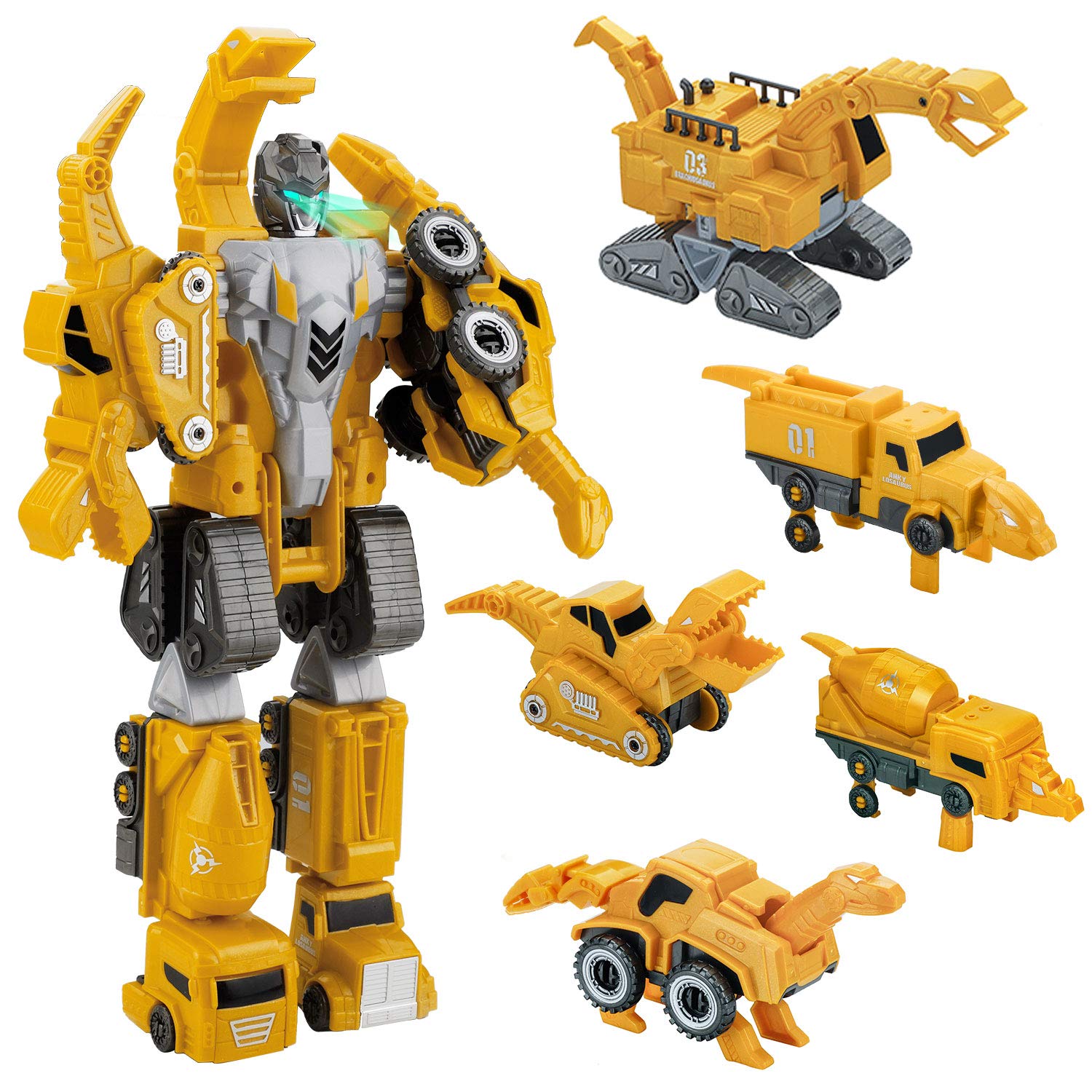 Forty4 Toddler Dinosaur Construction Vehicles Toy, 5 in 1 Big Robot Toy for Kids, Magnetic Assemble Vehicles Robot Toy Set, Gift for 3 4 5 6 7 Years Old and Up
