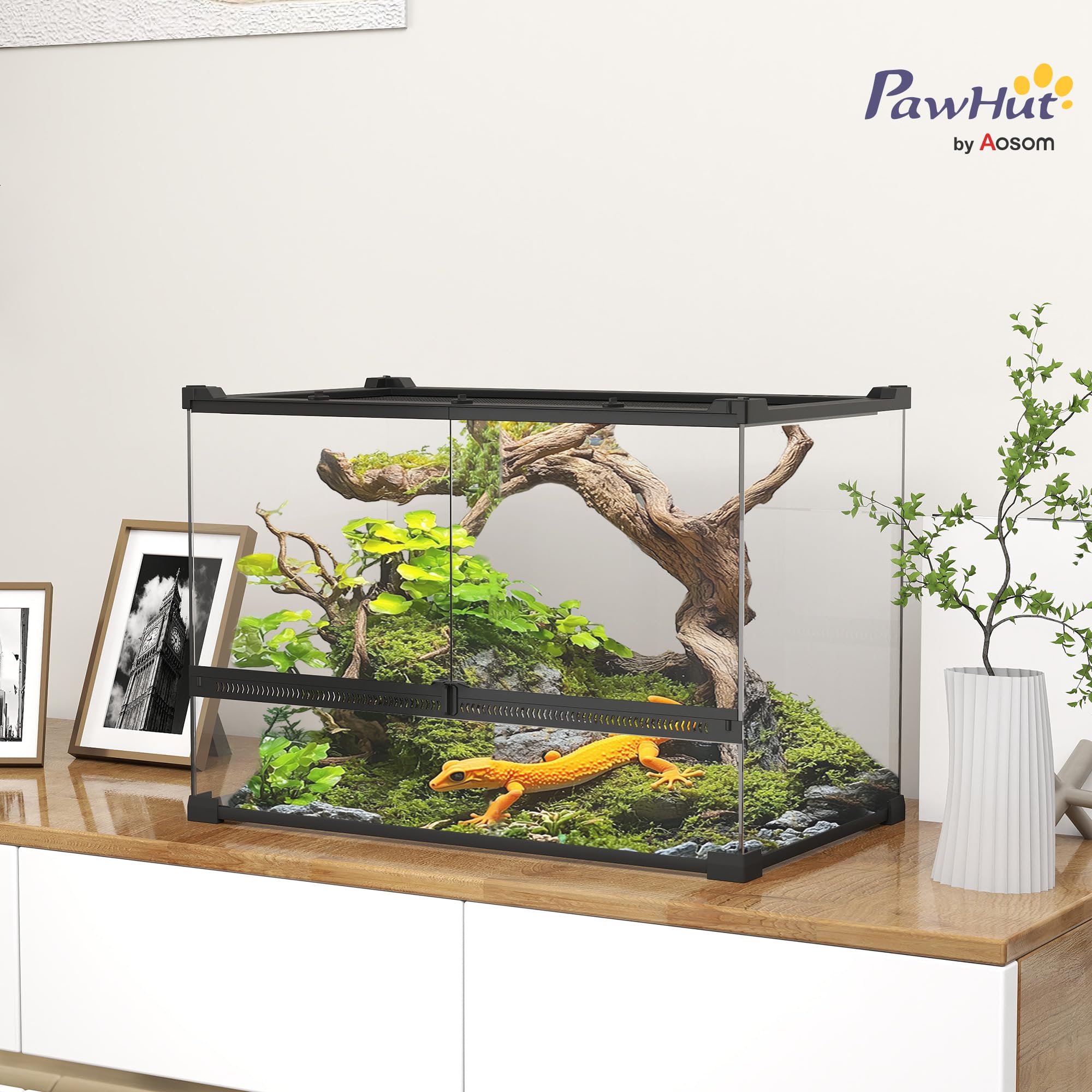 PawHut Contenitore per rettili, contenitore per l'allevamento di rettili, habitat per terrario con chiusura di sicurezza a rotazione, ventilazione frontale, nessun assemblaggio richiesto, 50 x 30 x
