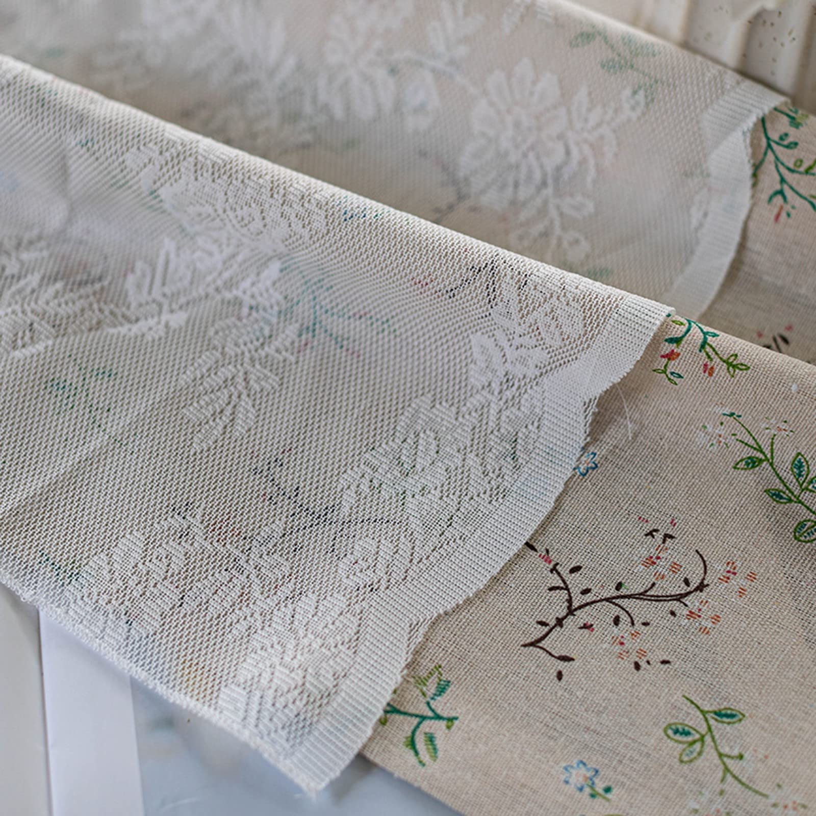 Krótka zasłona kuchenna na małe okno, 1 panel, bawełna, len, kwiat, koronka, rustykalny botaniczny design, półzasłona okienna, kieszeń na karnisz, zasłony bistro.
