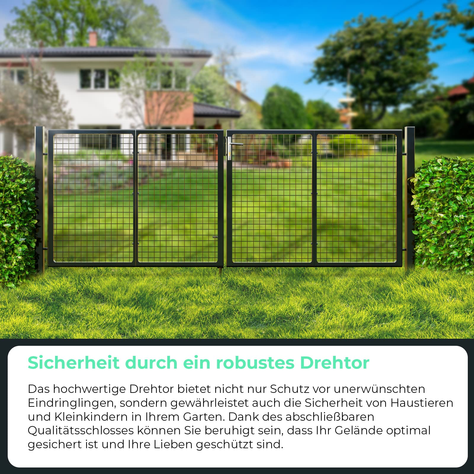 Torado® Drehtor 2 flügelig Flügeltor 4m breit anthrazit für Gartenzaun Doppelstabmatten Gartentor Metall