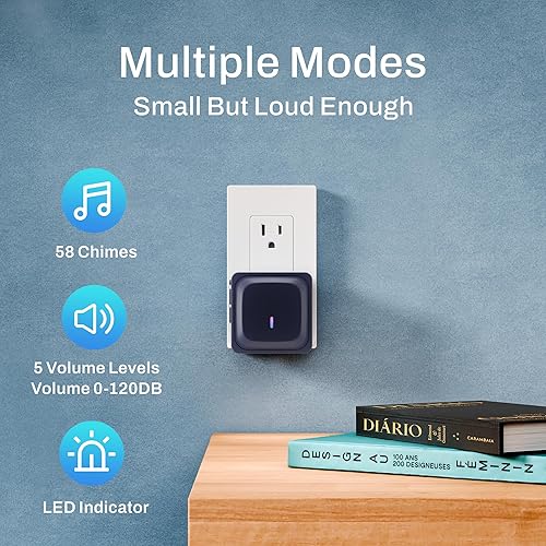 Vista 2 de BN-LINK Timbre inalámbrico con 2 botones, mini timbre de puerta impermeable, fácil instalación, rango de 1000 pies, volumen ajustable y 58 Negro