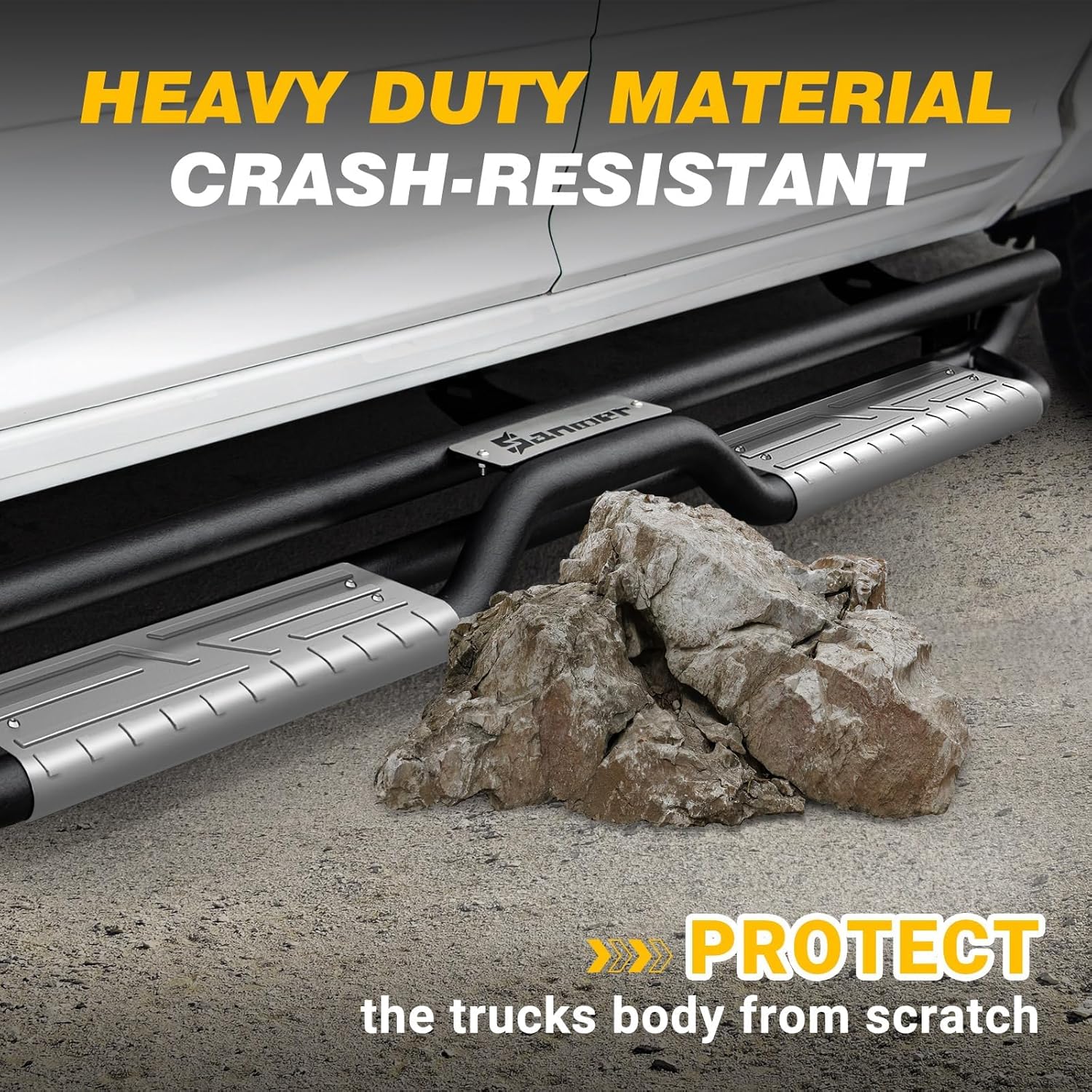 Sanooer Running Boards for 2007-2018 Chevy Silverado GMC Sierra 1500 Crew Cab& 2007-2019 2500HD 3500HD, 6 Inches Bolt-on Painted Silver Side Steps with Two Stairs Design Carbon Steel Pairs