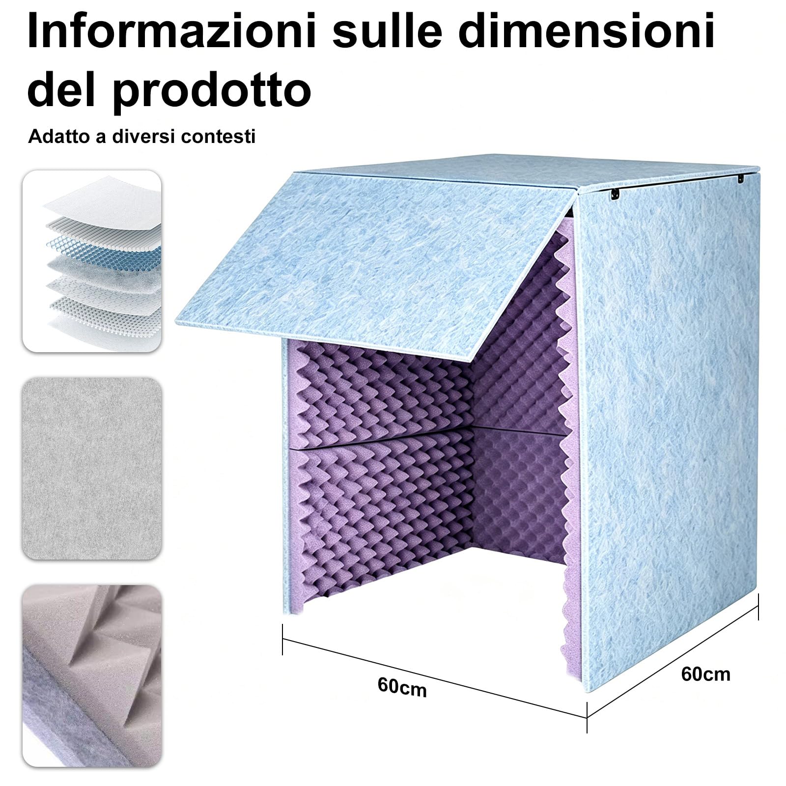 Studio di registrazione vocale portatile, Schiuma Assorbente Ad Alta Densità per Apparecchiature Di Registrazione Del Microfon, per Podcast,Vocal Audio Recording[Viola 60×60×60 cm]