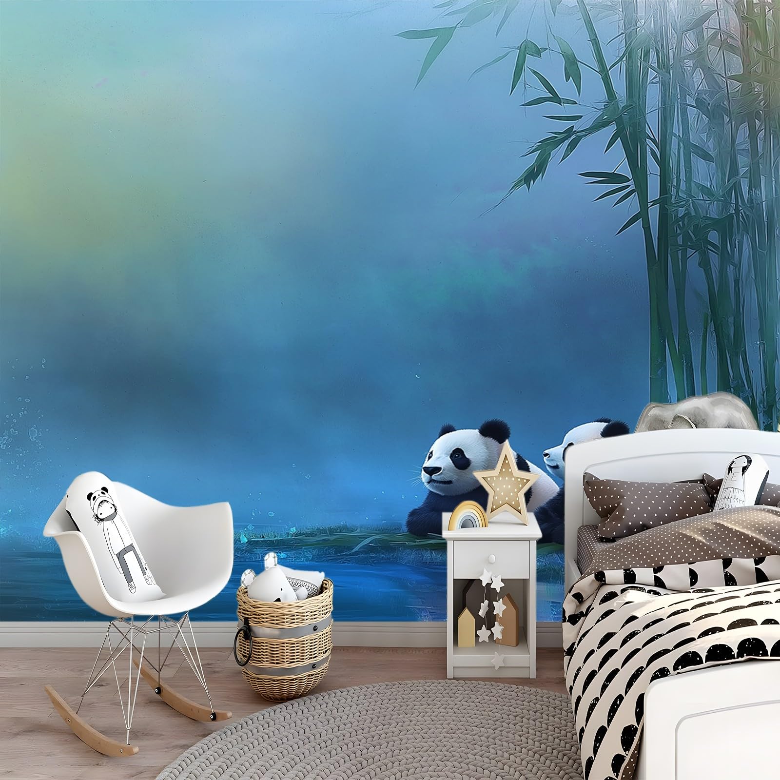 Panoramiczna tapeta ze zwierzęciem orientalna panda niebieska czarna 200 x 140 cm (szer. x wys.) panoramiczna 3D nowoczesna dekoracja ścienna do salonu sypialnia wnętrze gigantyczne tapety kuchnie