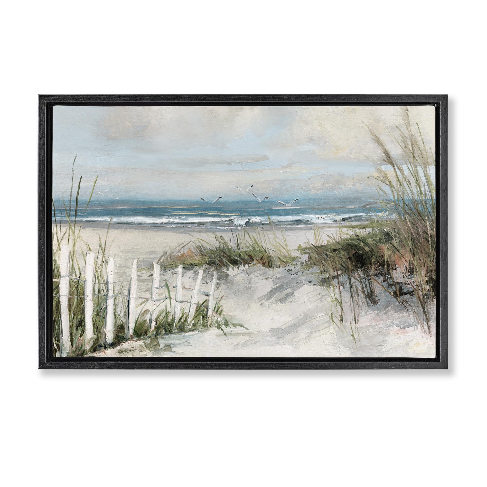 'Dunes With Weathered Fence'| Floating Frame Canvas Art