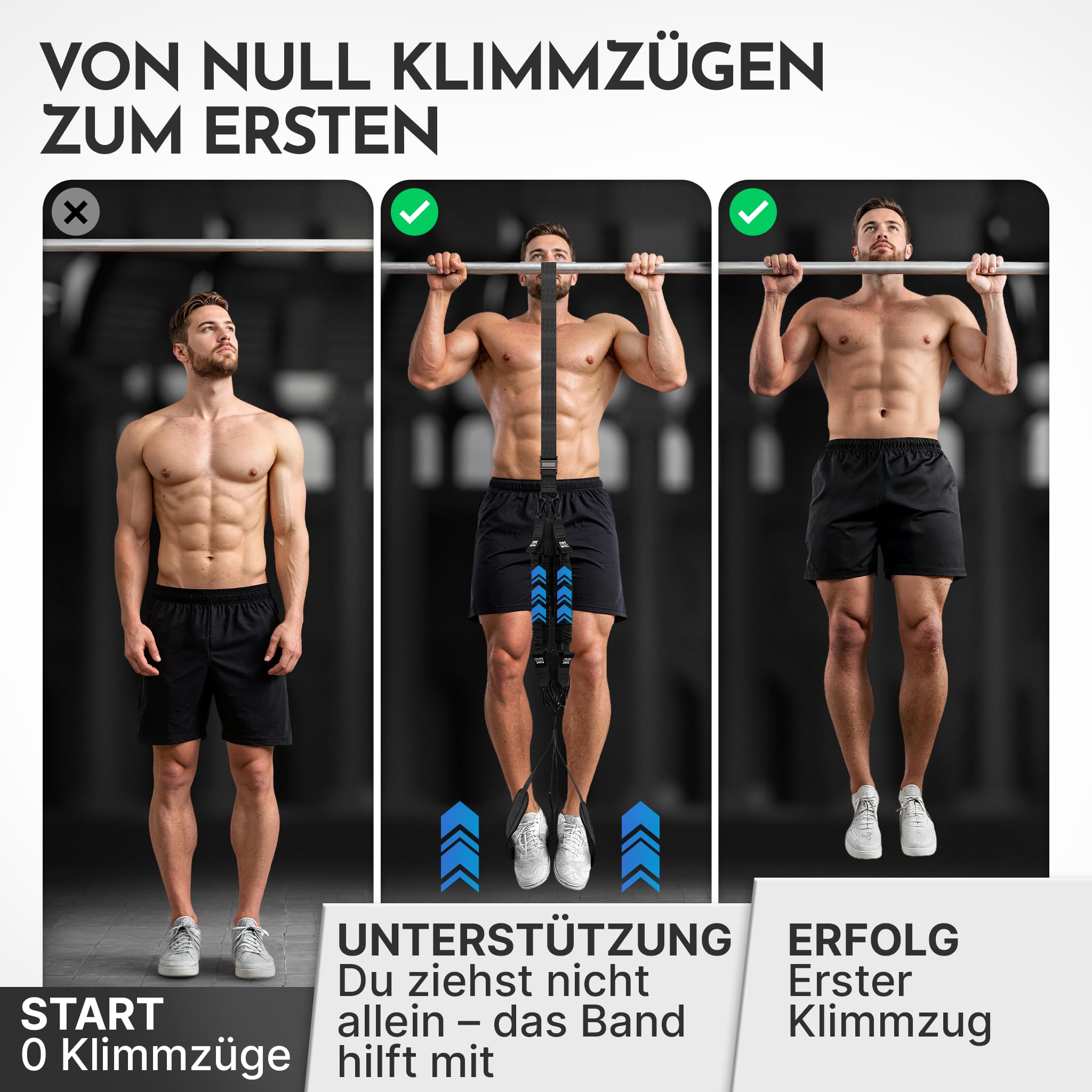 NEOLYMP Klimmzughilfe – kontrollierte Unterstützung ohne Zurückschnellen – 4-Seil-System mit gepolsterten Fußschlaufen, 4X Tube Bands je 34 kg – Klimmzugband Set für saubere Klimmzüge