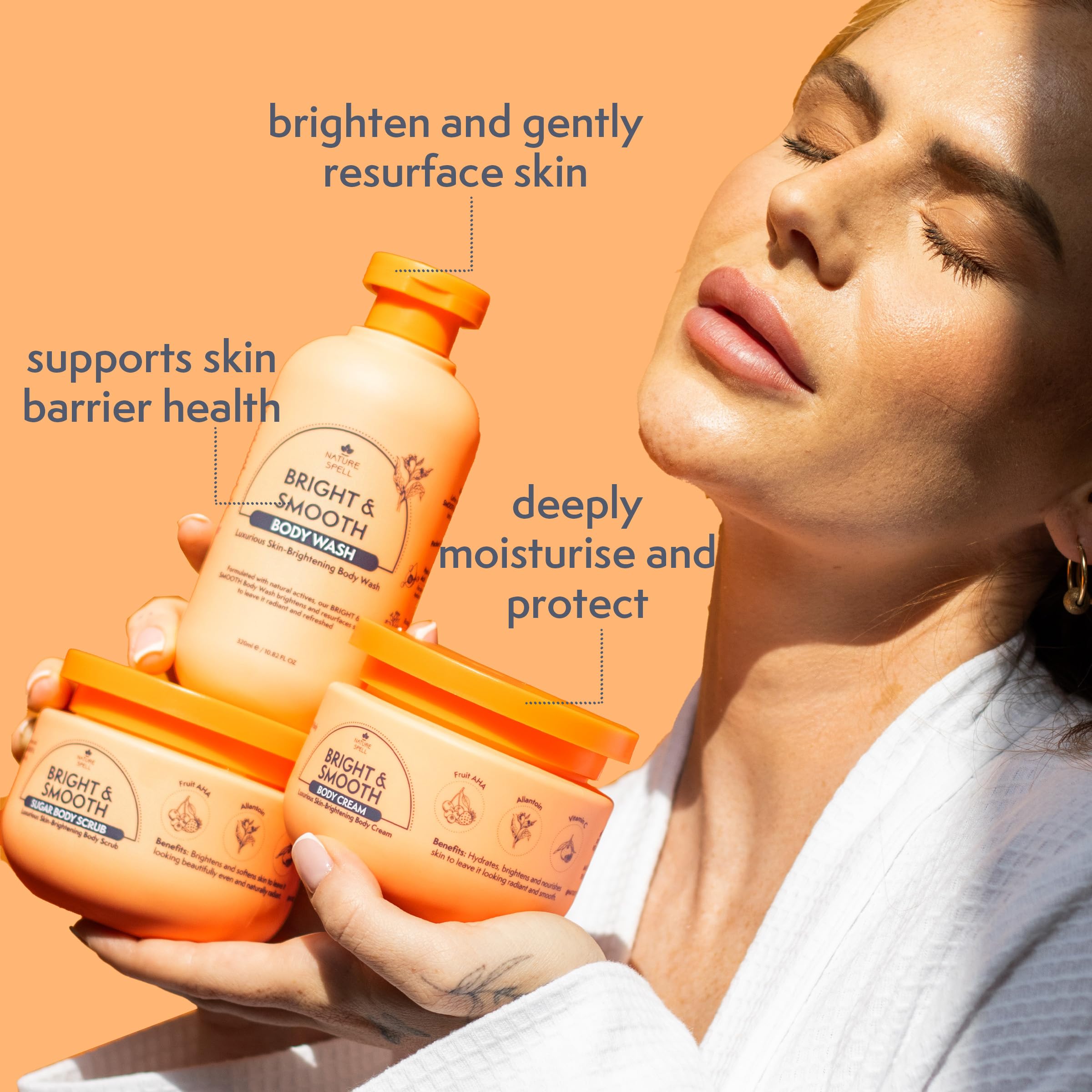 Nature Spell Bright & Smooth Body Care Gift Set for Women Body Wash, Sugar Scrub and Cream with Vitamin C, AHA Fruit - Image 2
