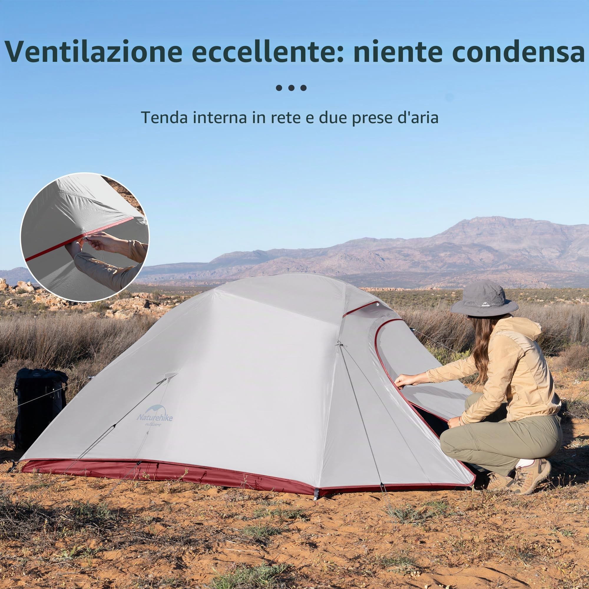 Naturehike cloud-up Ultralight 3 persona tenda impermeabile Double-Layer camping campeggio (20D Grigio)