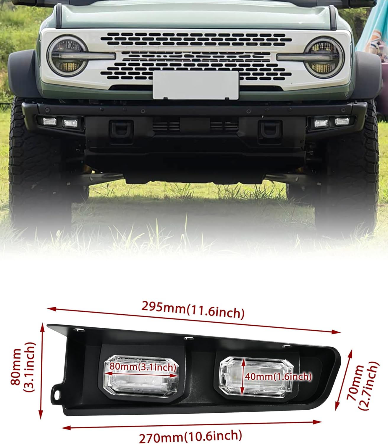 LED Fog Lights Compatible with 2021-2024 Ford Bronco, Optimal Illumination Front Lower Modular Bumper Fog Lamp for Ford Bronco 2021-2024 2/4-Door Accessories, 2PCS