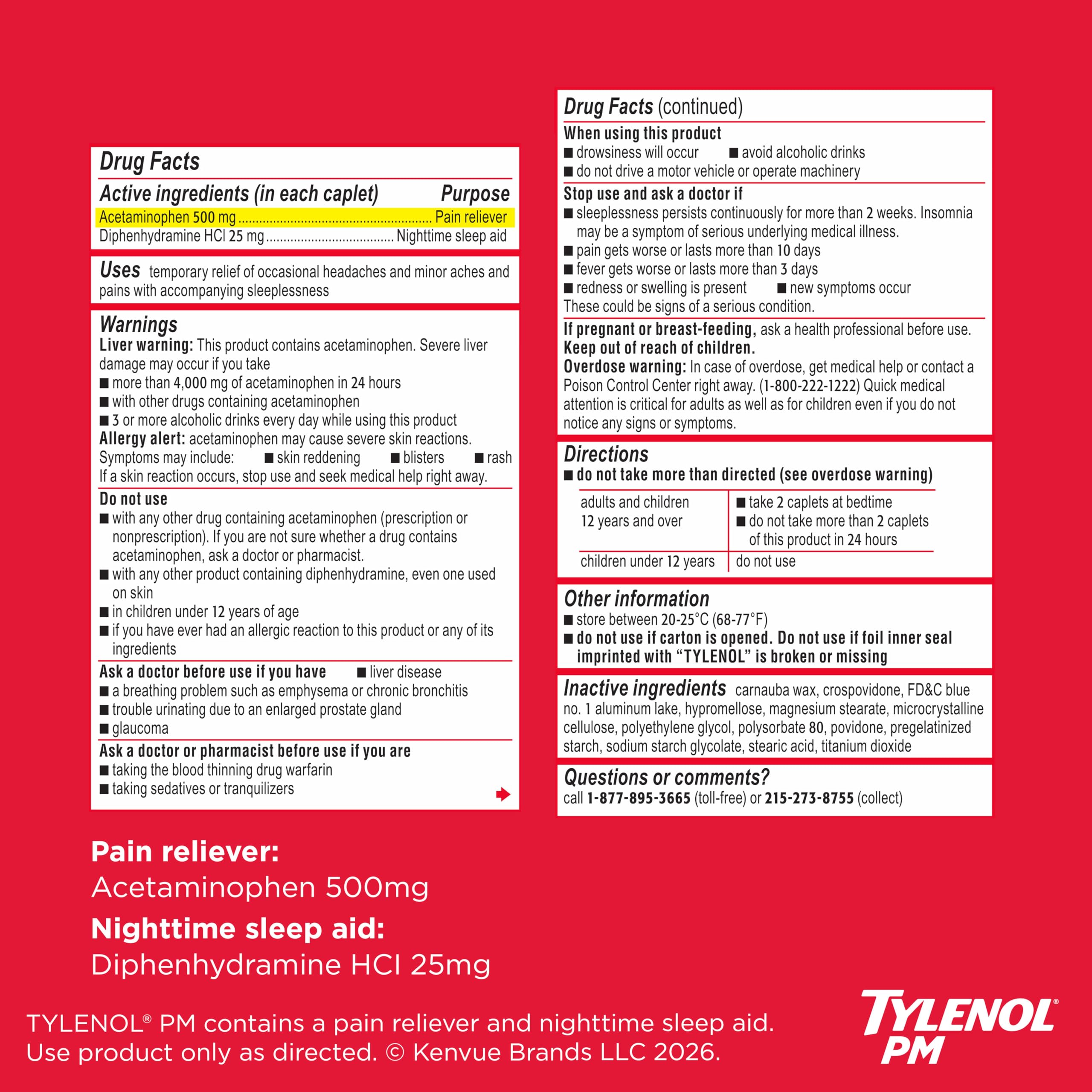 Tylenol PM Extra Strength Caplets, 500 mg Acetaminophen, 100 ct — Amazon image 8