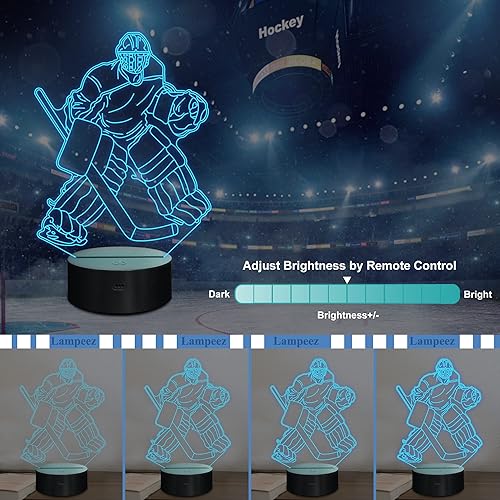 Miniatura 9 de Lampeez Lámpara de ilusión óptica de jugador de hockey sobre hielo 3D para niños, con 16 colores, control remoto, cambiante, cumpleaños, Navidad,