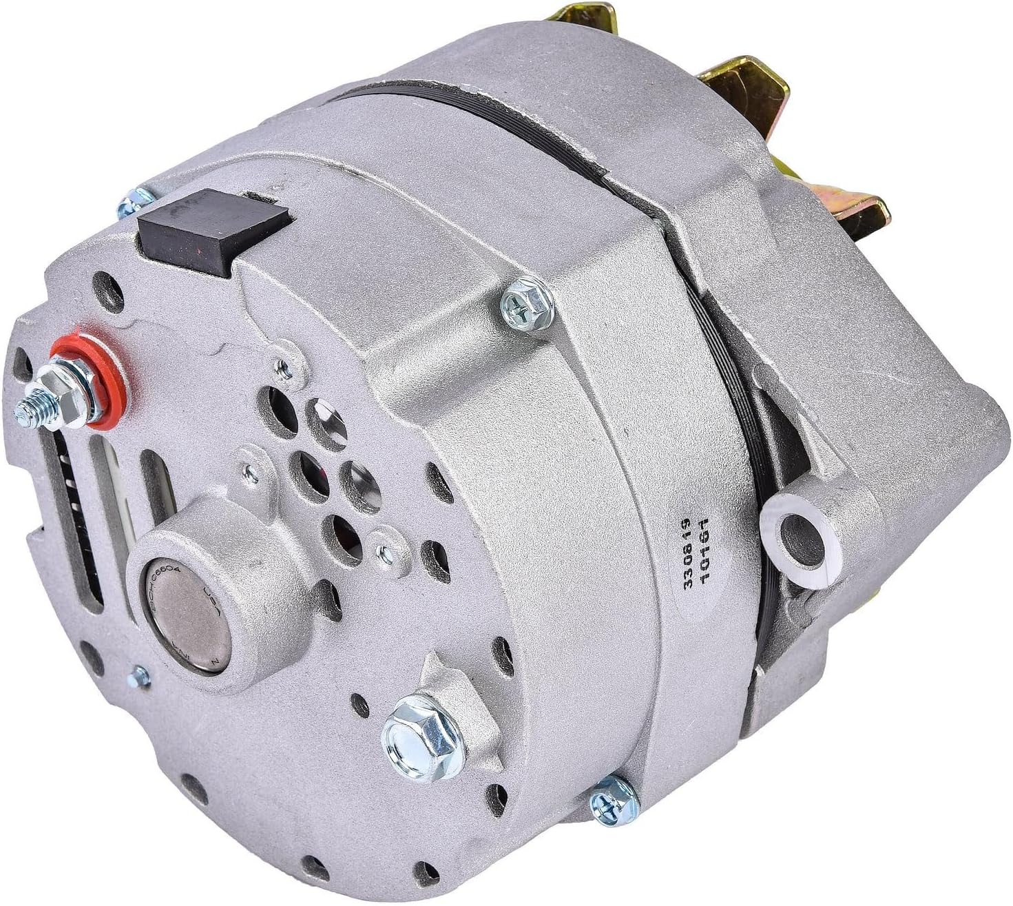 JEGS 1-Wire GM Alternator | 140 Amps Output | Made In USA | Natural Finish | Includes Single Groove V-Belt Pulley, And Turbo Fan | Internal Regulator | 12 Volt | GM 10si