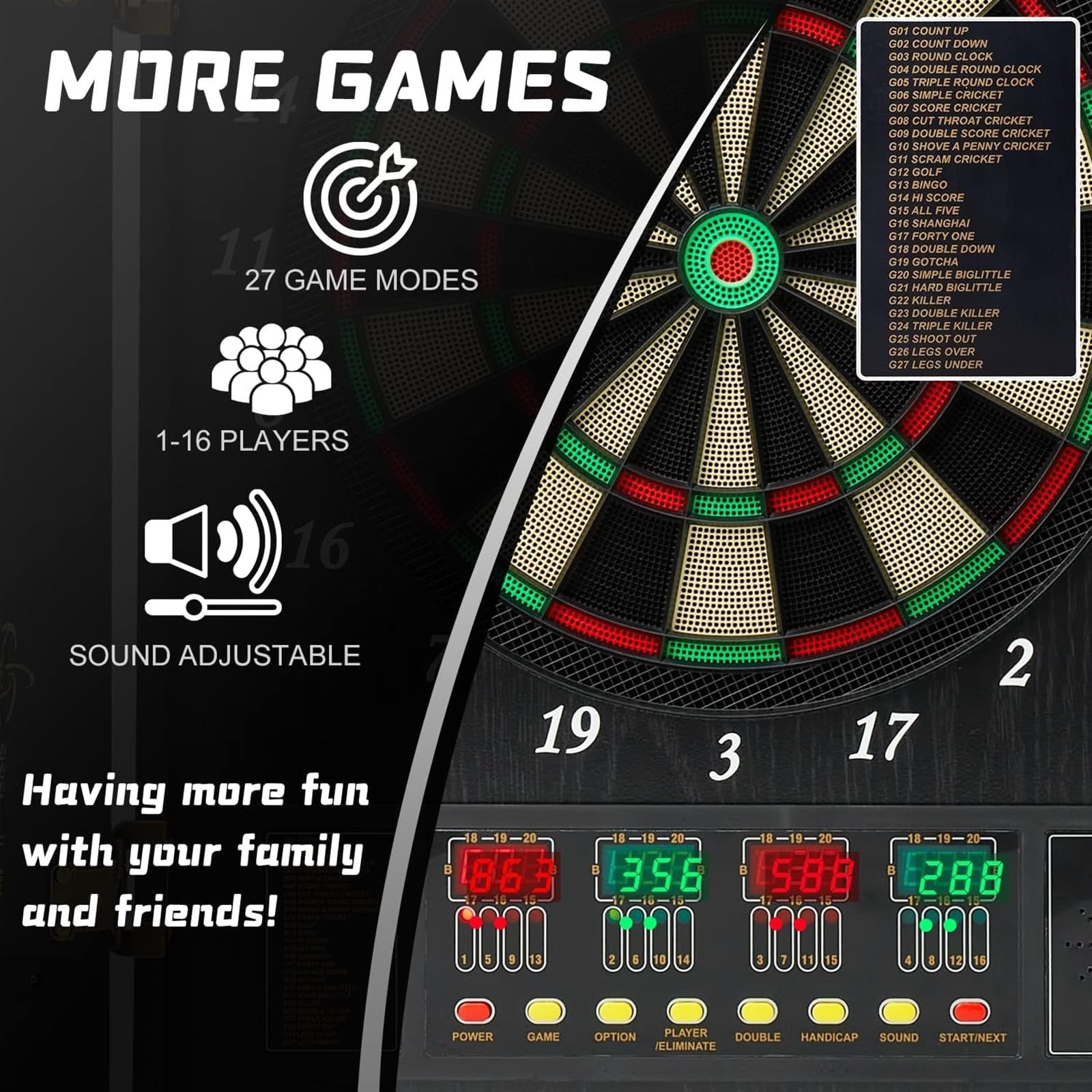 Jeu de fléchettes électronique avec comptage Automatique des Points, Affichage LED, Plusieurs Jeux et Modes de Jeu pour Le Divertissement à Domicile