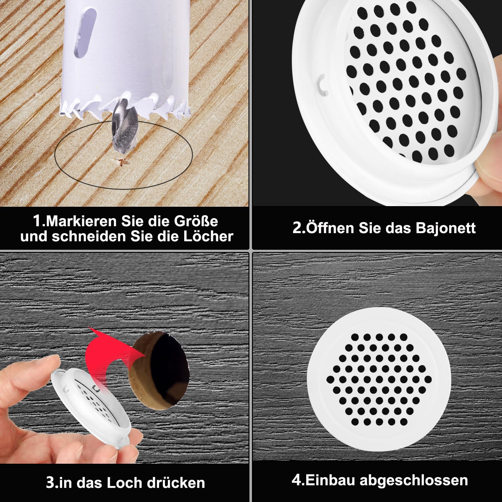 6 Rejillas De Ventilación Redondas De Plástico ABS De 1.969 In Ajustables Para Extractor
