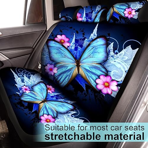 Miniatura 6 de Juego completo de 19 fundas de asiento de automóvil de mariposa para mujer, accesorios universales de automóvil, funda de goma para volante, cambio