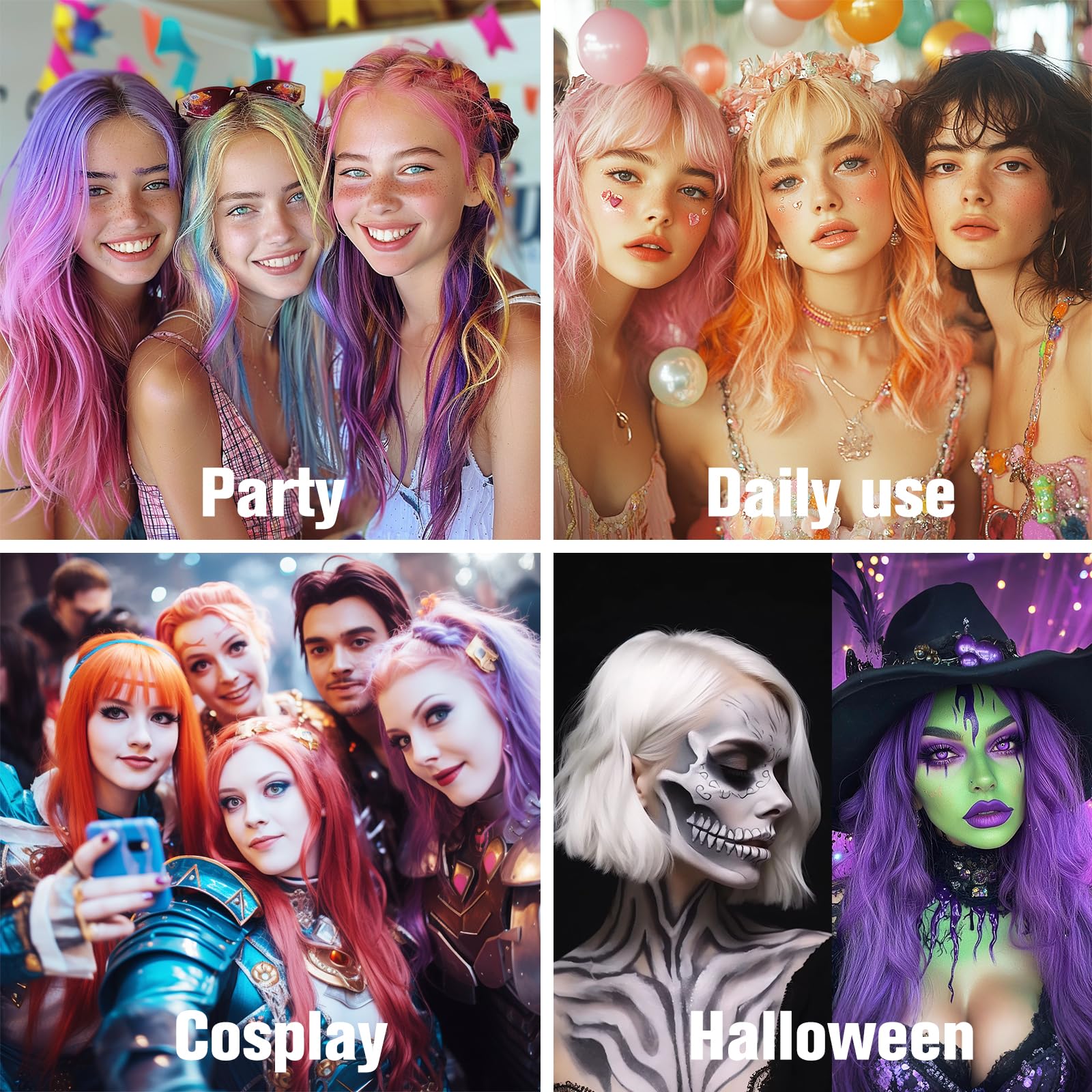 SPRINGSUGAR Lot de 5 sprays de coloration temporaire pour cheveux, rose, rouge, violet, bleu, vert pour femmes, enfants, hommes, laque longue durée et lavable pour Halloween, cosplay