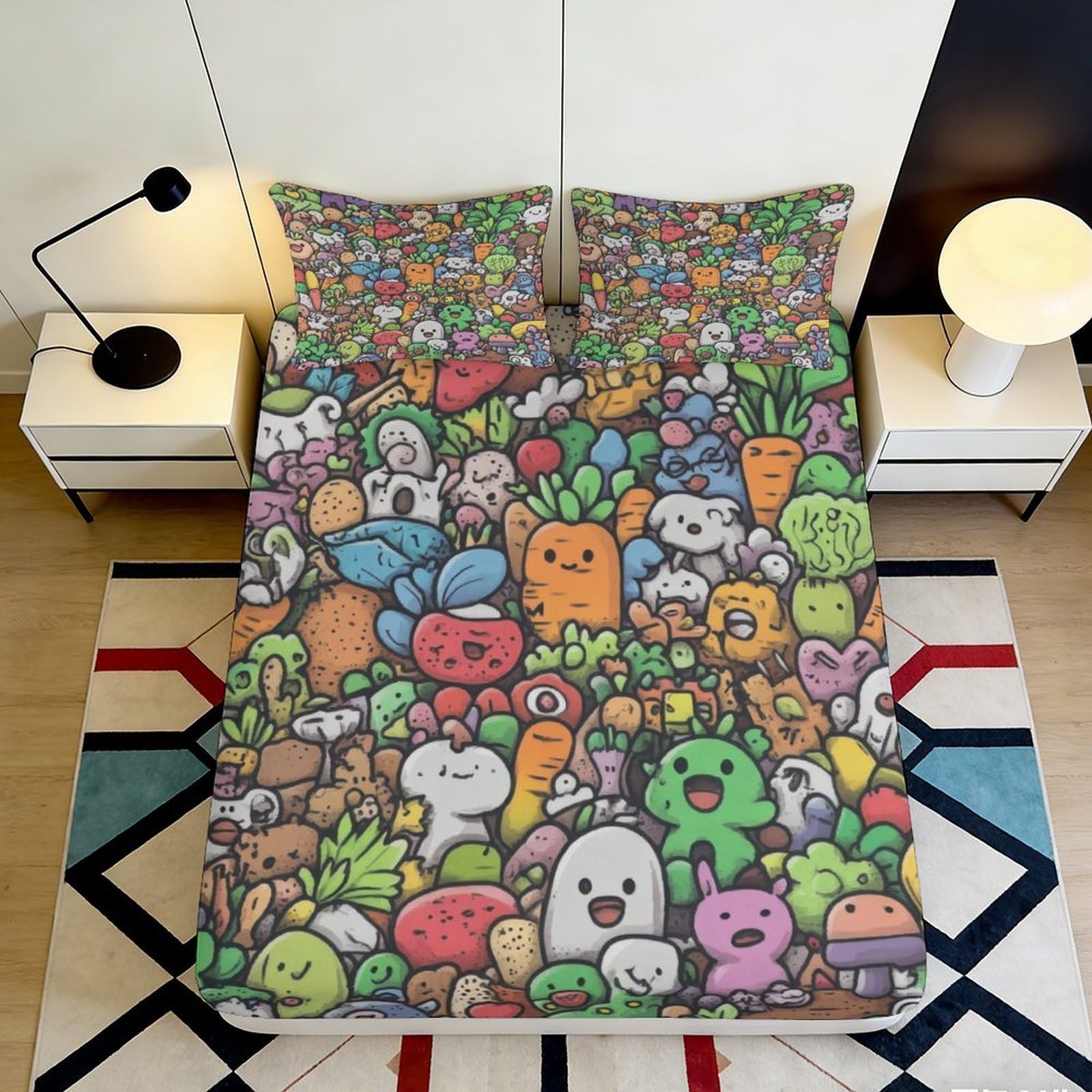 Pnayamiorkfel Style-6 3D Printed Cute Vegetable Cartoon Fitted Sheet Microfiber Colorful Kawaii Food Mattress Cover Bedroom Decor 90X200x25cm