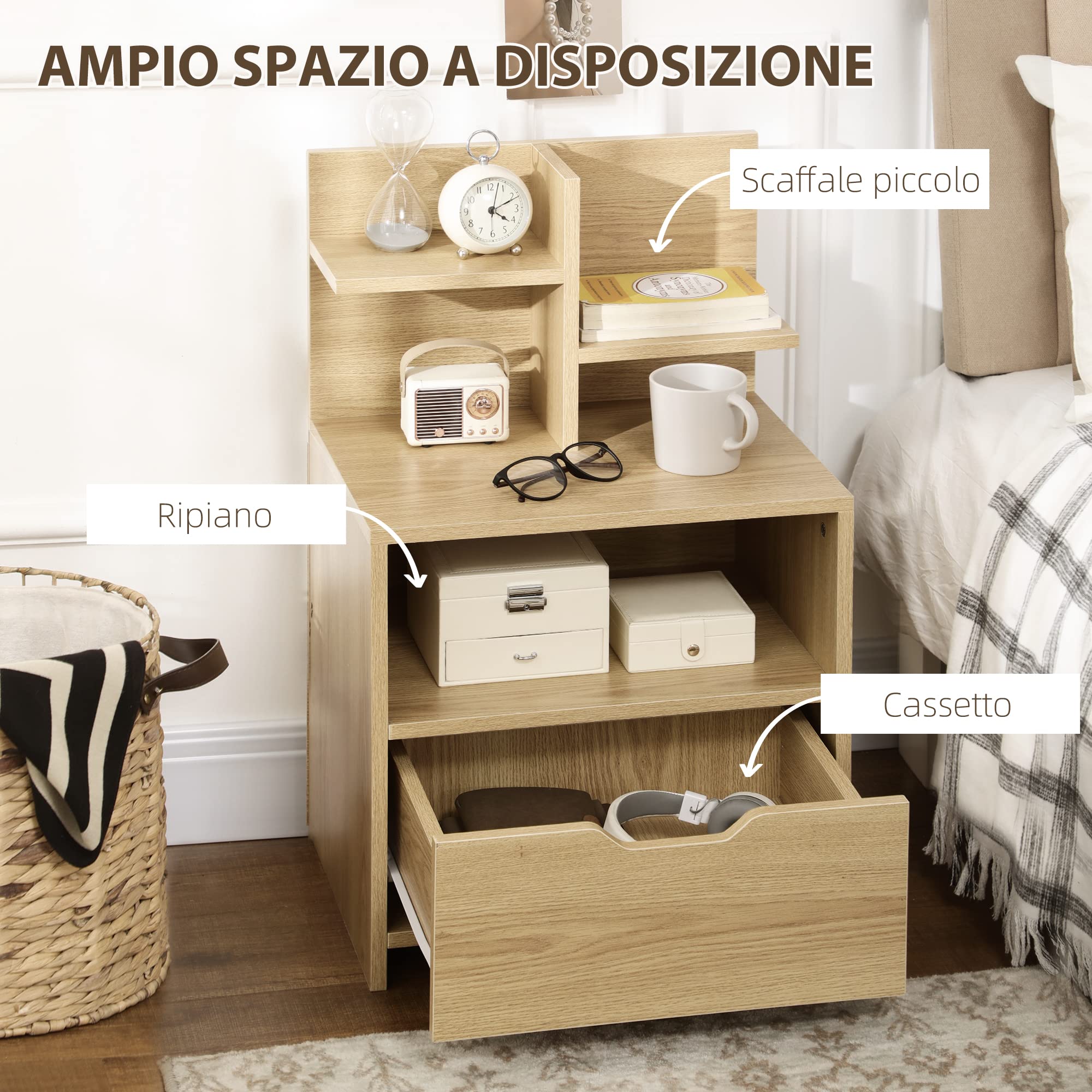 Comodino Moderno HOMCOM Con Cassetto | In Legno Truciolato, 45x35x73 Cm | Per Camera Da Letto E Salotto