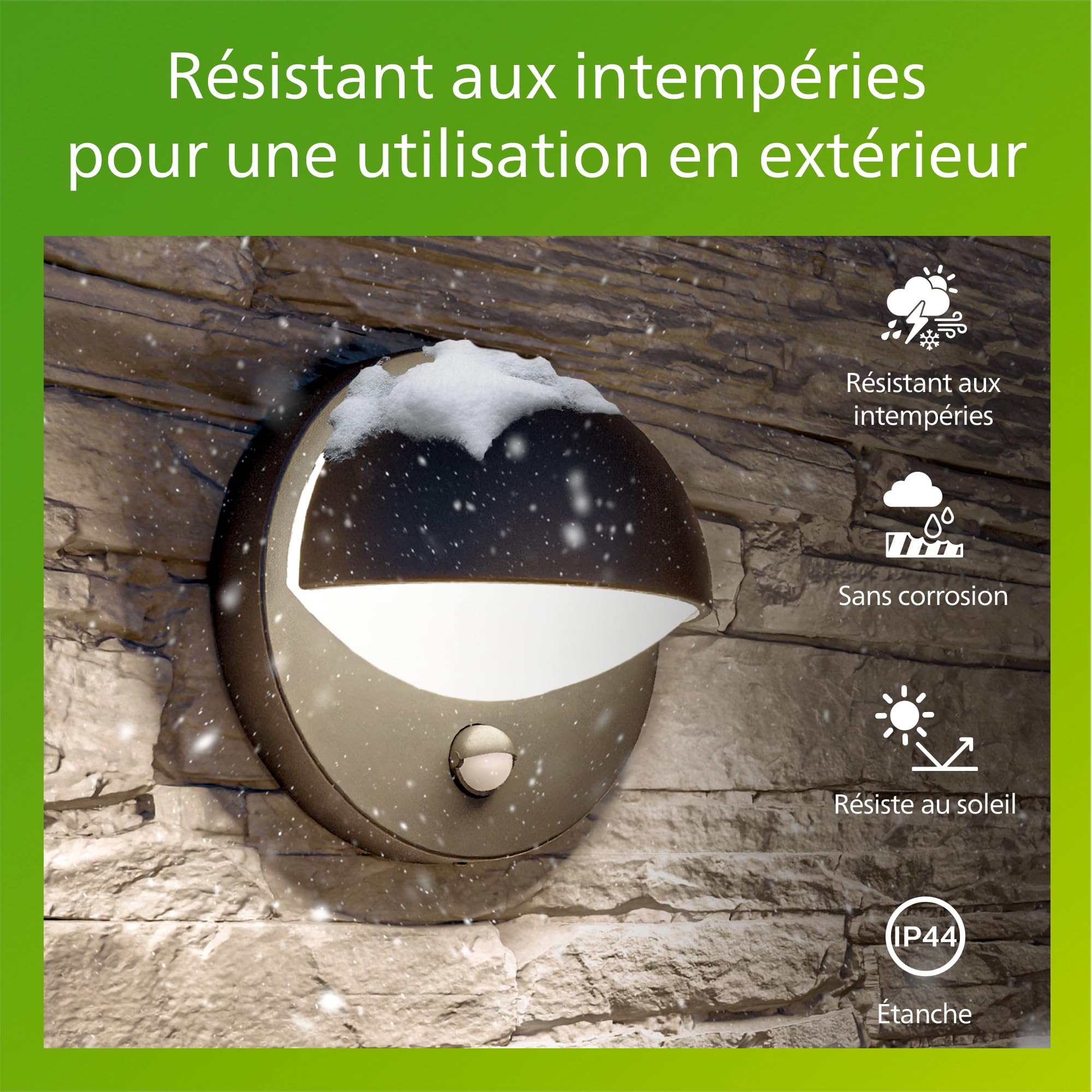 PHILIPS June Applique Murale Extérieure, IP44 Résiste aux Intempéries, Détecteur de Mouvement Infrarouge, Durable, Aluminium, Design Moderne, Gris Anthracite, Ampoule E27 Vendue Séparément