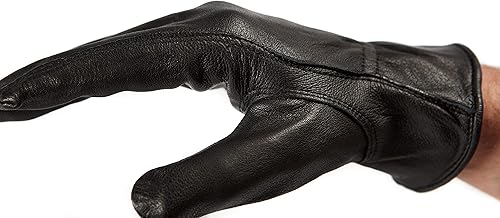 Miniatura 4 de Poygan - Guantes de piel de ciervo prémium para hombre, color negro, mediano  Guantes de trabajo de cuero suave de grano completo sin forro con