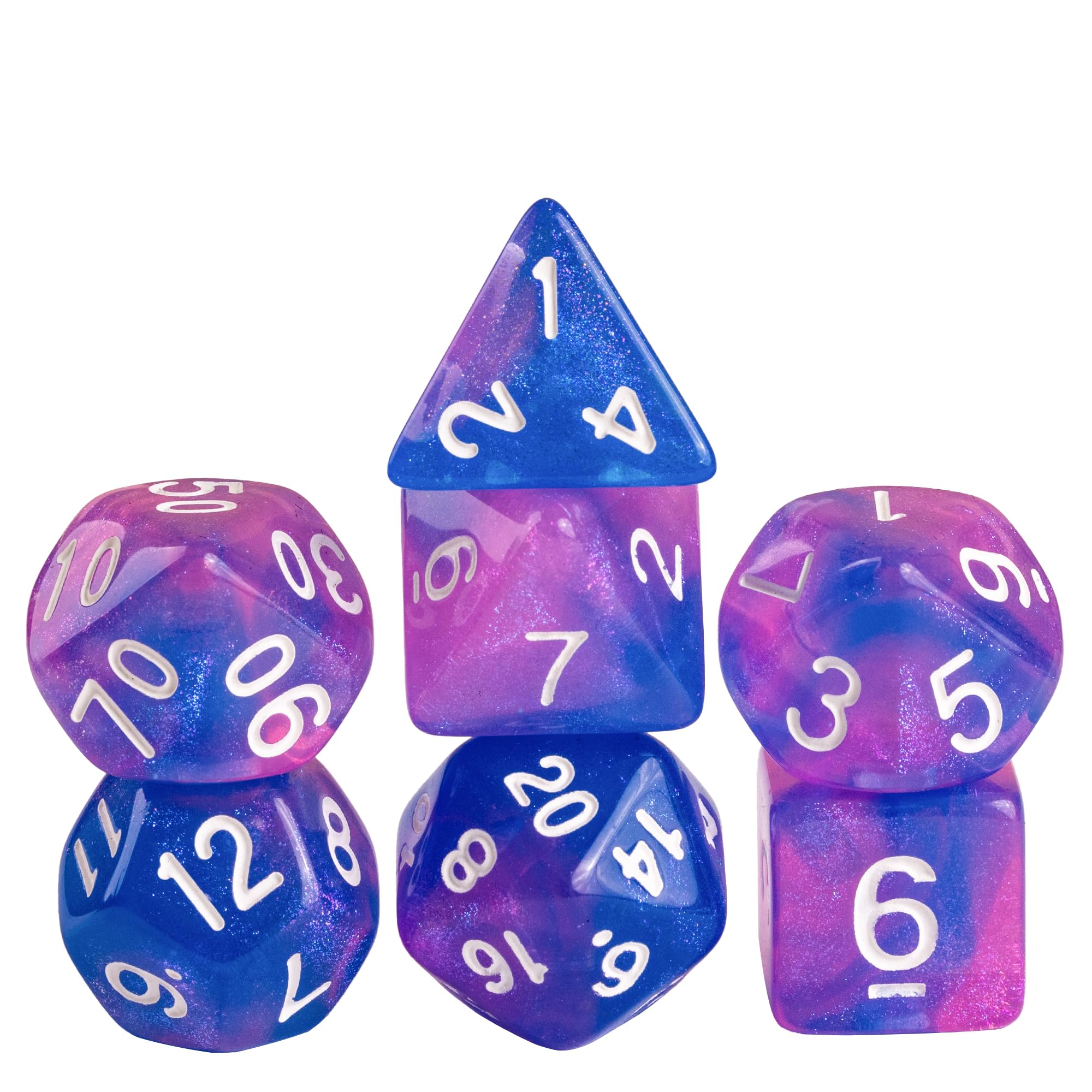 Cusdie 7Pcs/Set DND Dice Set D&D Polyhedral Dice for Dungeons and Dragons TTRPG Role Playing Dice Games RPGs (Transparent Blue Pink)