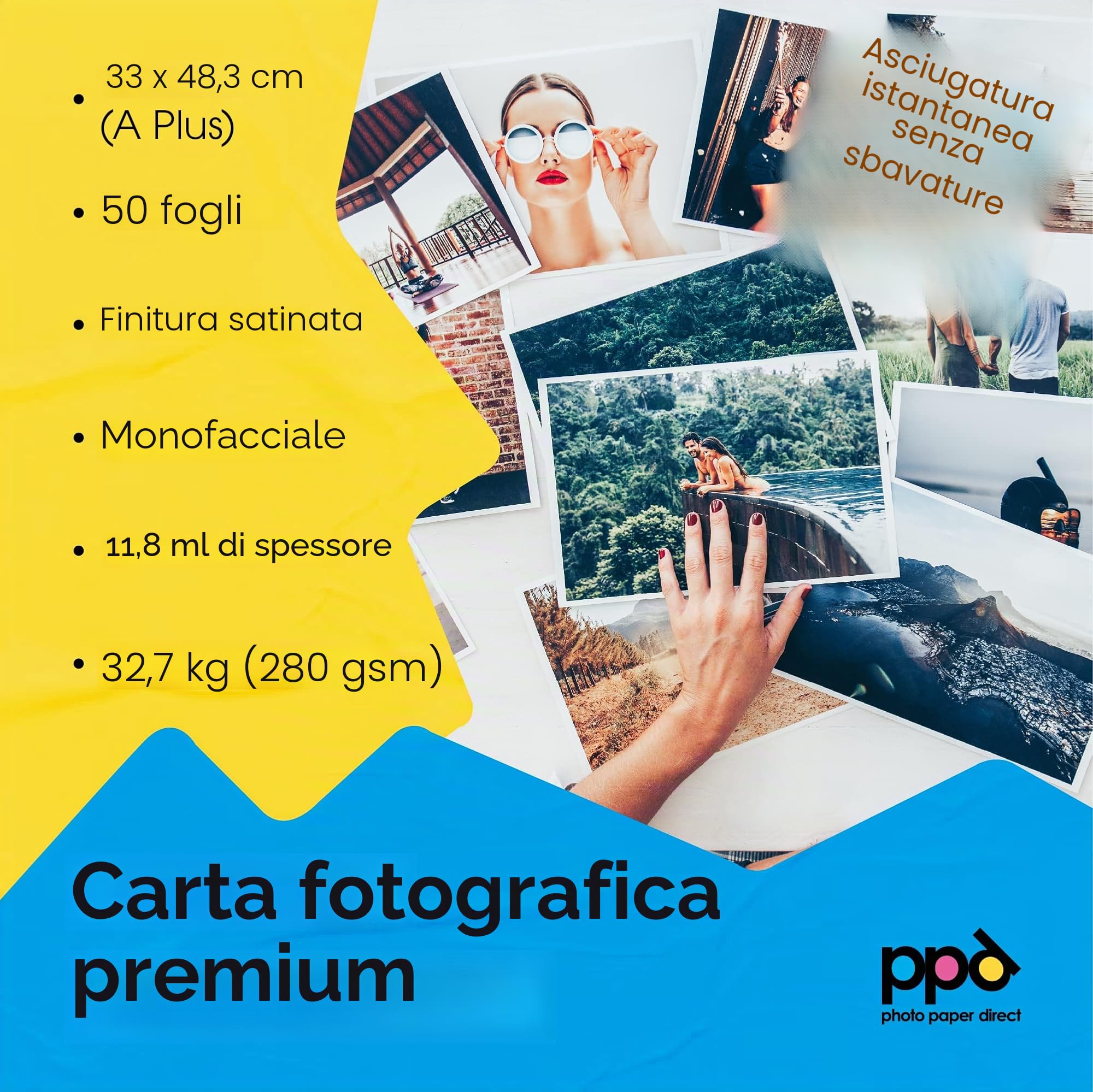 PPD A3 Plus 100 Fogli 280g Carta Fotografica Premium Satinata Perlata Per Stampanti A Getto D'Inchiostro Inkjet - PPD-23-100