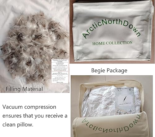 Miniatura 2 de Almohadas de cama de plumas de ganso tamaño queen para dormir, una almohada para dormir de espalda, estómago o de lado, color blanco a rayas