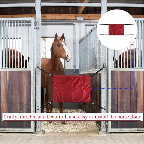 Miniatura 7 de Guardia de parada de caballos con gancho giratorio a presión,Caballo Stall Pasillo Guardia Valla con correas ajustables Clip de puerta de empuje de