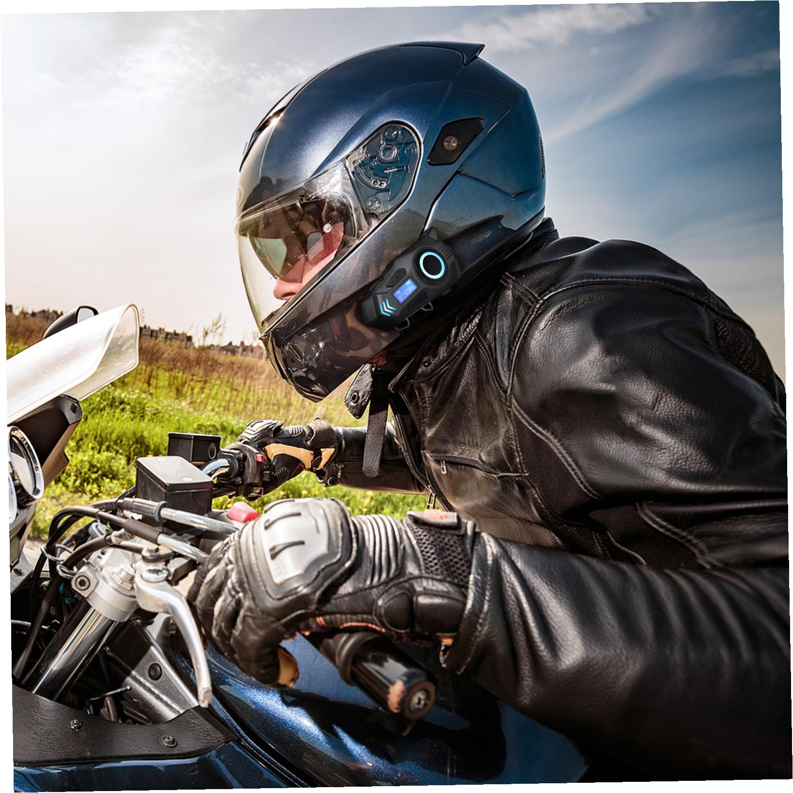 SHINEOFI Auricolare Moto Wireless 6.0 per Casco con Microfono, Ip65, 800mah, Comfort Ergonomico per Escursioni Motociclistiche Quotidiane