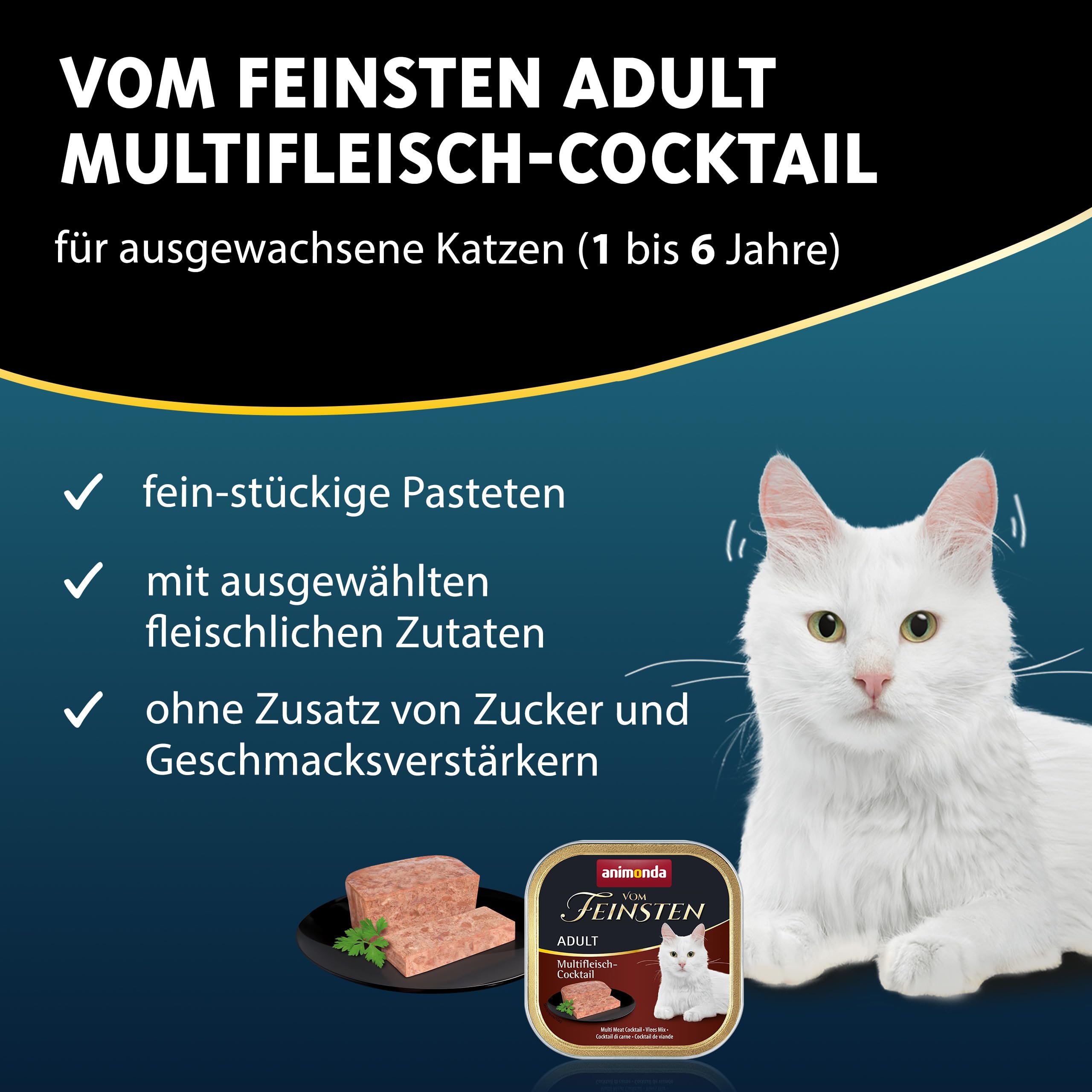 animonda Vom Feinsten Adult mit Multfleisch-Cocktail (32 x 100 g), Nassfutter für ausgewachsene Katzen, Katzenfutter ohne Getreide und Zucker, mit 100 % frischen, fleischlichen Zutaten