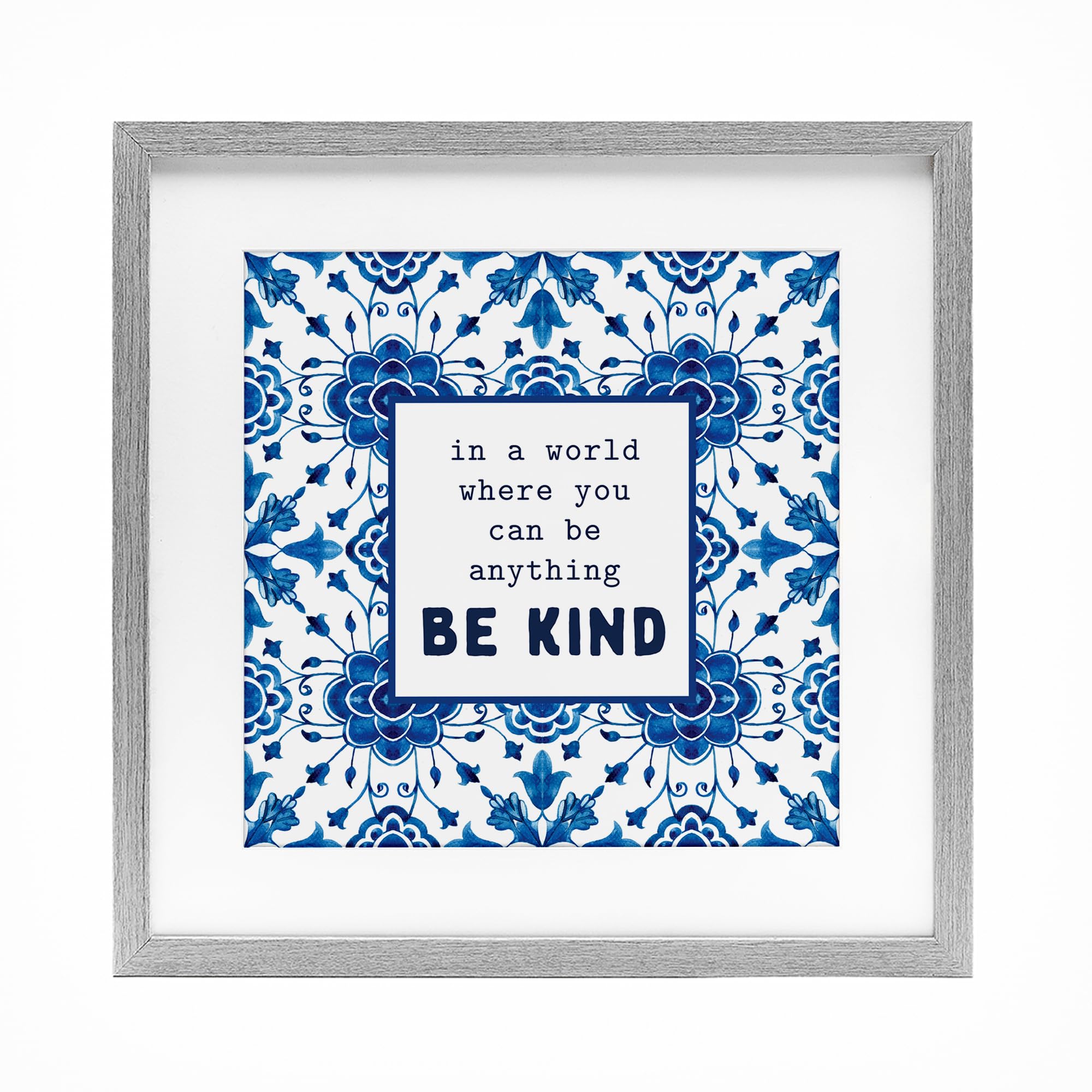 Impression encadrée Be Kind de style vintage blanc 33x33 cm pour décoration