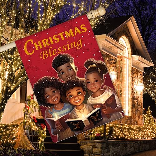 Miniatura 9 de Decoraciones de bendición de niña negra, bandera de jardín de arpillera de feliz Navidad, 12 x 18 pulgadas, doble cara, villancicos de Navidad