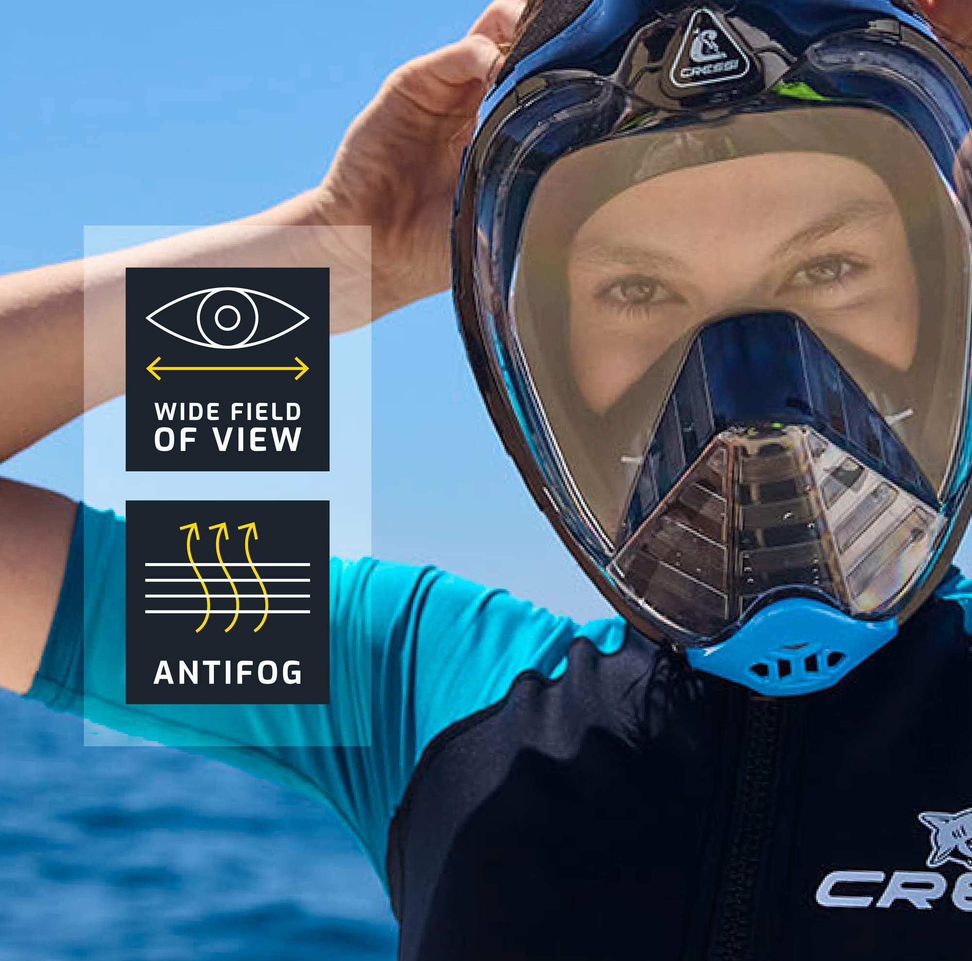 CRESSI Bali Full Face Mask-Máscara Integral Unisex para Snorkeling, Lente Ultra Transparente Antivaho, 100% Silicona, Tubo Seco con Válvula, Apoyo Action CAM