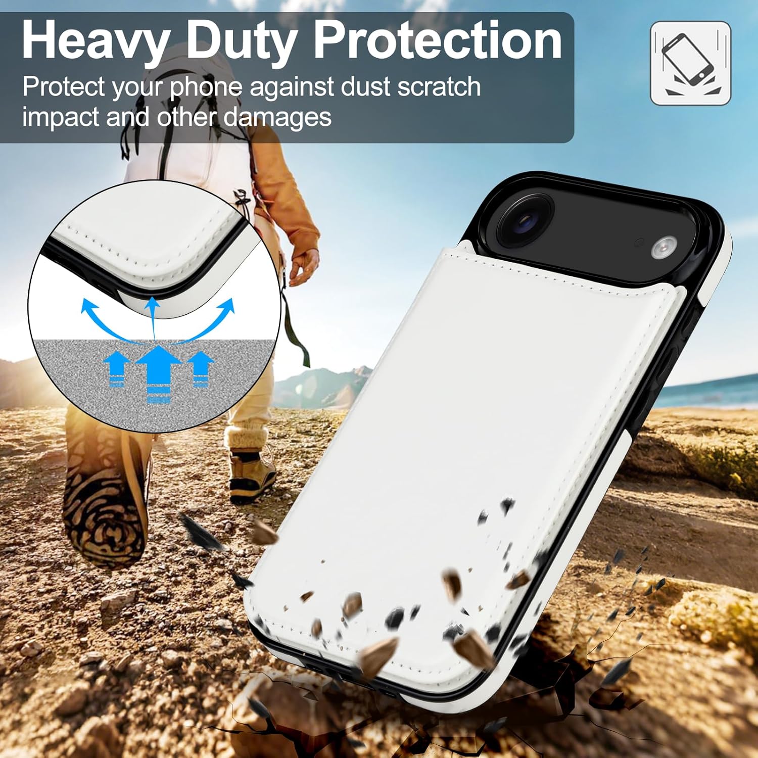 HianDier for iPhone 17 Air Case Wallet with Card Holder PU Leather for iPhone 17 Air Phone Case with Double Magnetic Closure Women Men Shockproof Protective Flip Protective Cover-White - Image 6