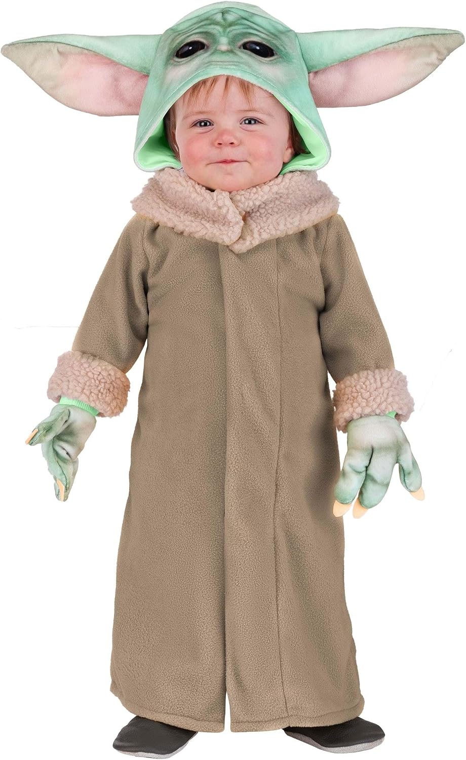 Infant Grogu Costume | Baby Yoda Star Wars Outfit with Fleece Tunic and Plush Hood Perfect for Halloween Party