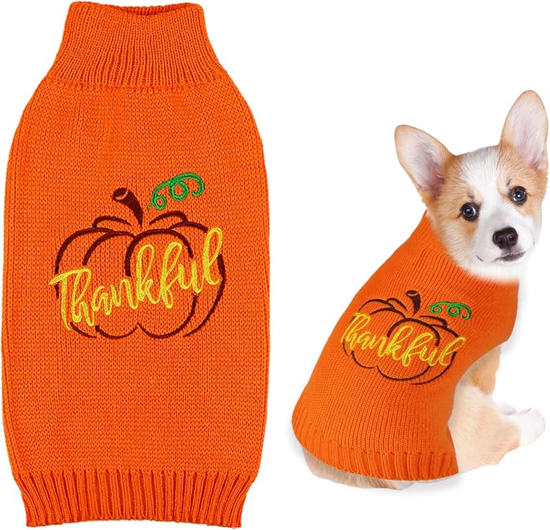 Suéter de Natal para Cães em Fibra Acrílica com Estampa de Abóbora GOYOSWA Laranja (Tamanho Small)