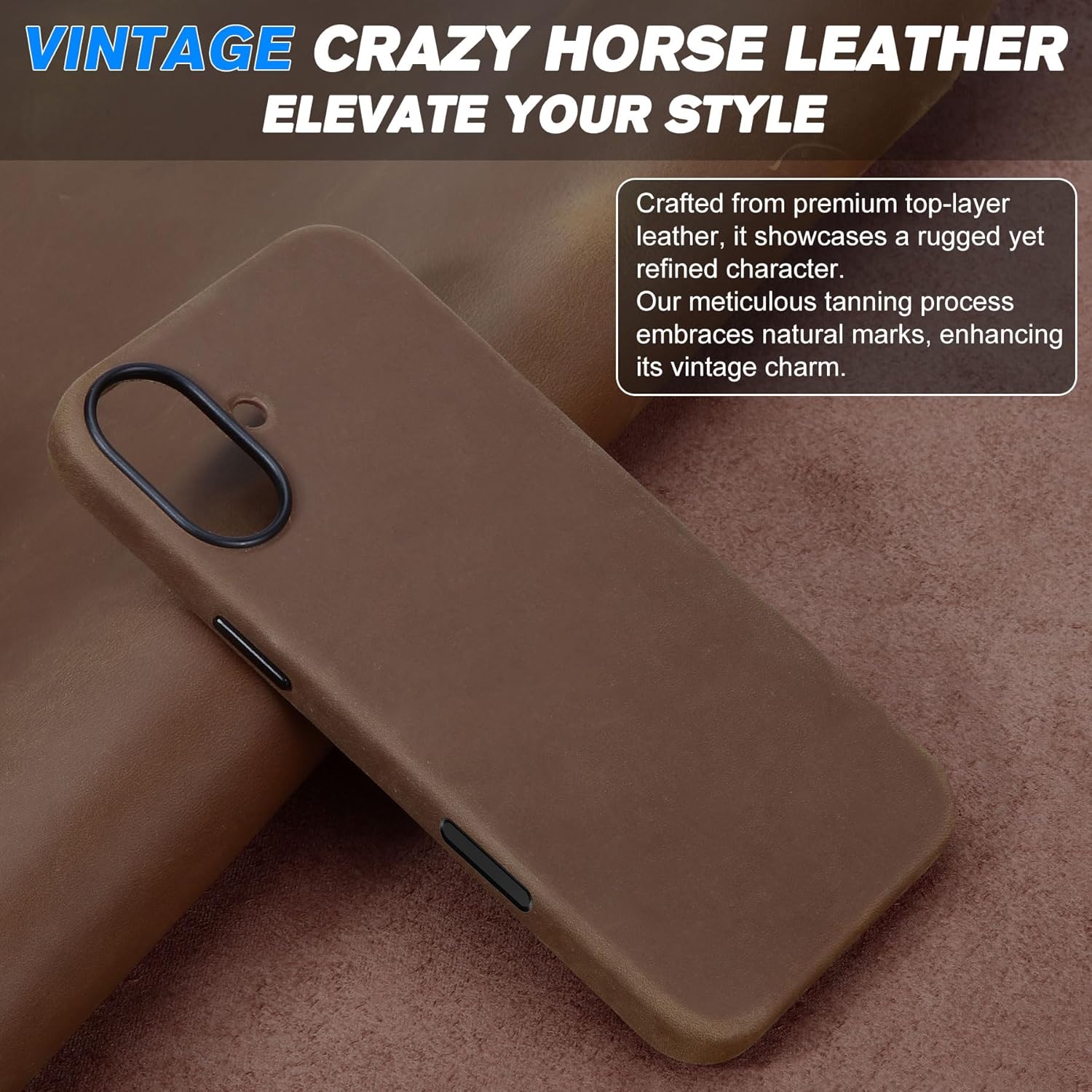 SHIELDON Top Grain Crazy Horse Leather Case for iPhone 16 6.1", Compatible with MagSafe, [Camera Button Updated], Magnetic Wireless Non-Slip Shock-Absorbent Charging Cover - Crazy Horse Dark Brown - Image 3