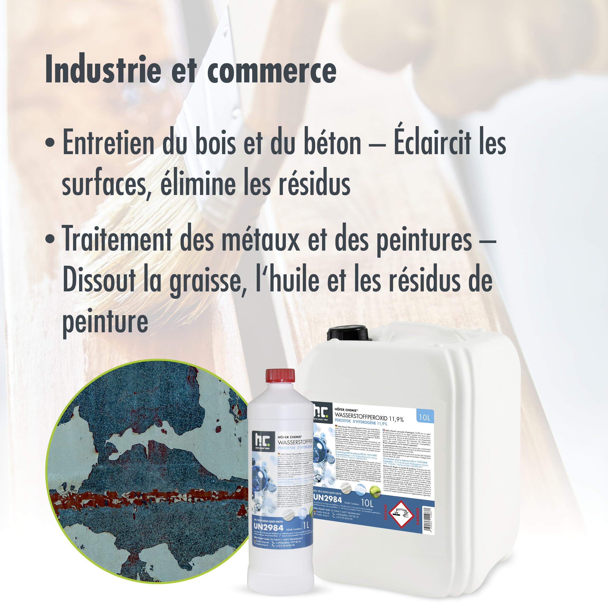 Höfer Chemie® Peroxyde d'hydrogène 11,9% – Bidon de (4 x 10 l) Stabilisé avec Bouchon de Sécurité