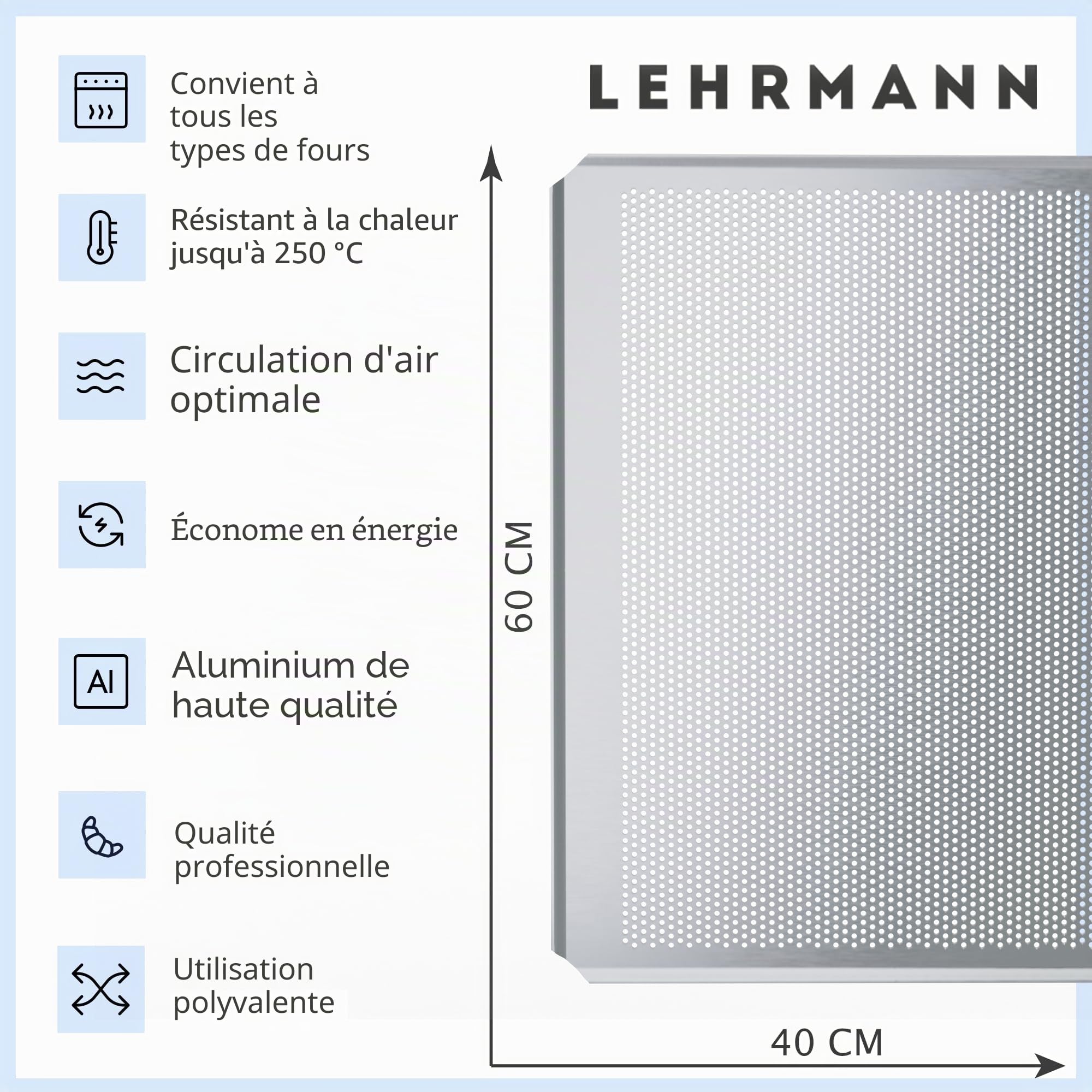 LEHRMANN Plaque perforée à pâtisserie (3 pièces) 60 x 40 cm Plaque de boulangerie professionelle Comparable/remplaçable four WIESHEU MIWE BONGARD Argenté